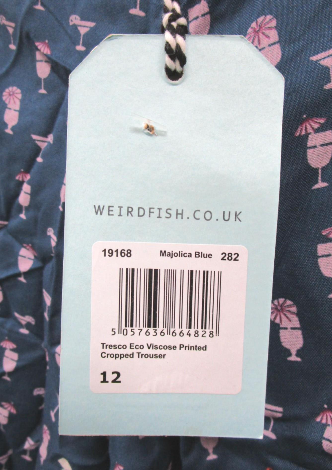 Weirdfish Blue Tresco Eco Viscose Cropped Trousers Ladies Size 12 NEW