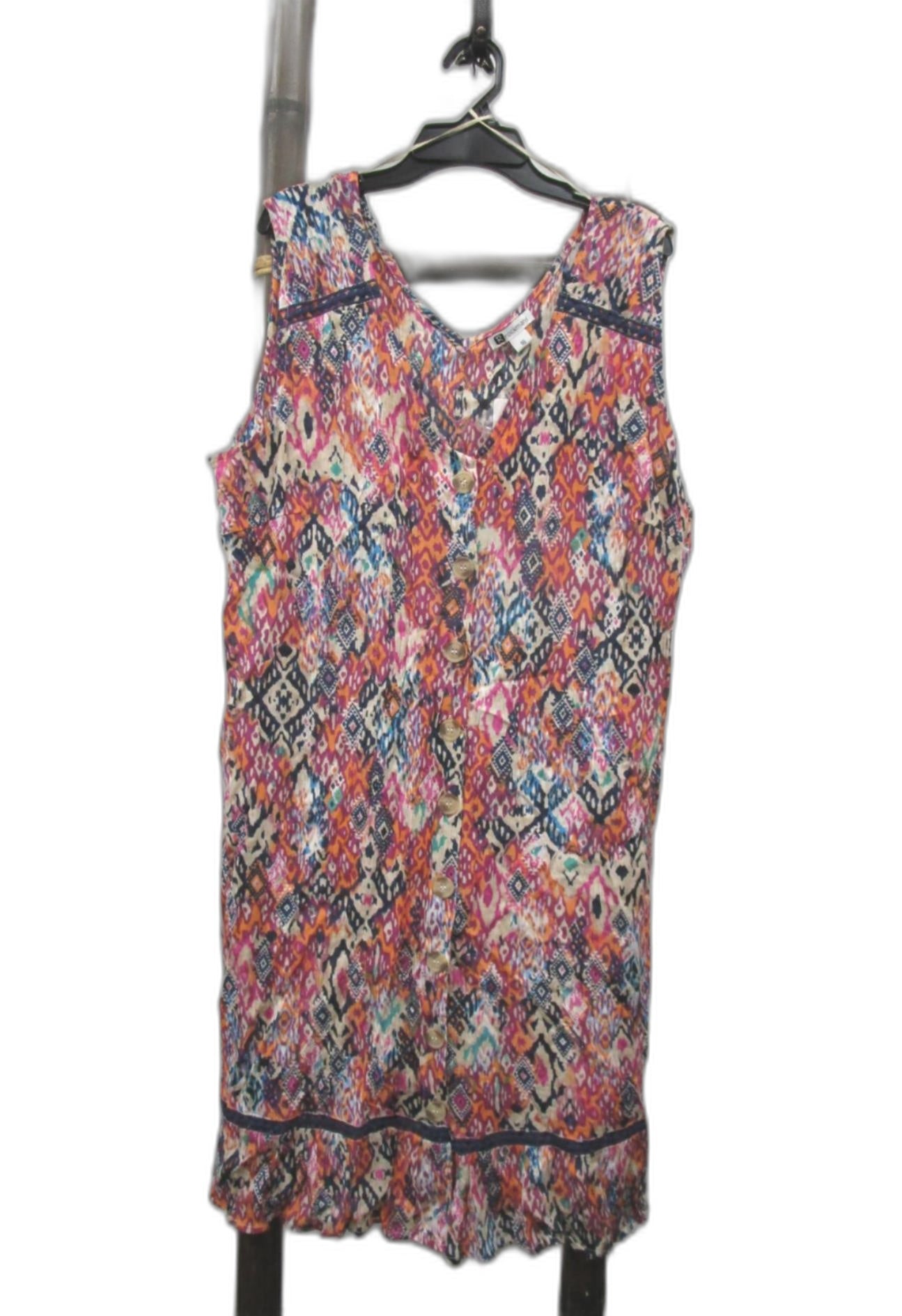 Rockmans Multicoloured Aztec Sleeveless Ruffle Dress Ladies Sz 16 NEW