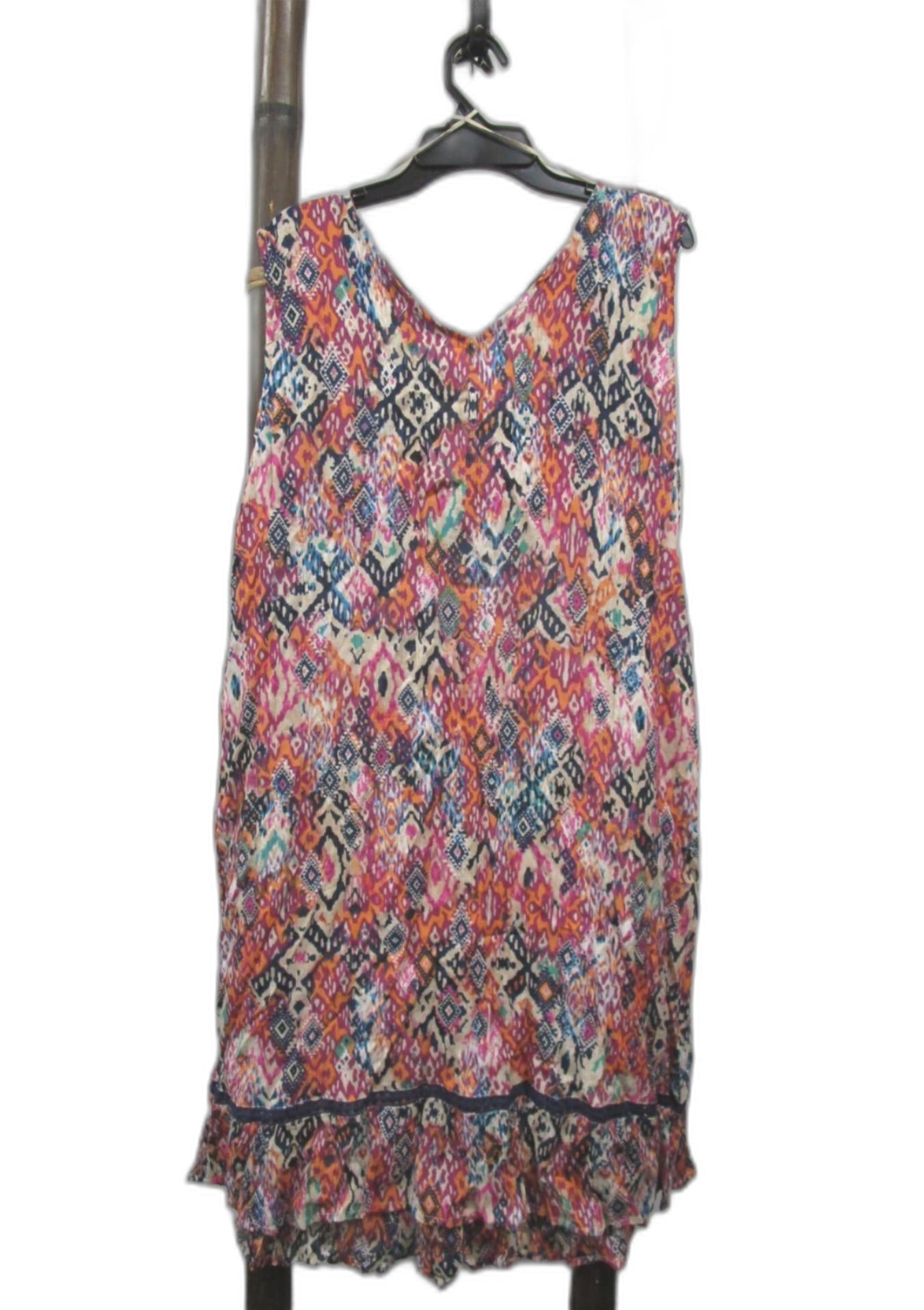 Rockmans Multicoloured Aztec Sleeveless Ruffle Dress Ladies Sz 16 NEW