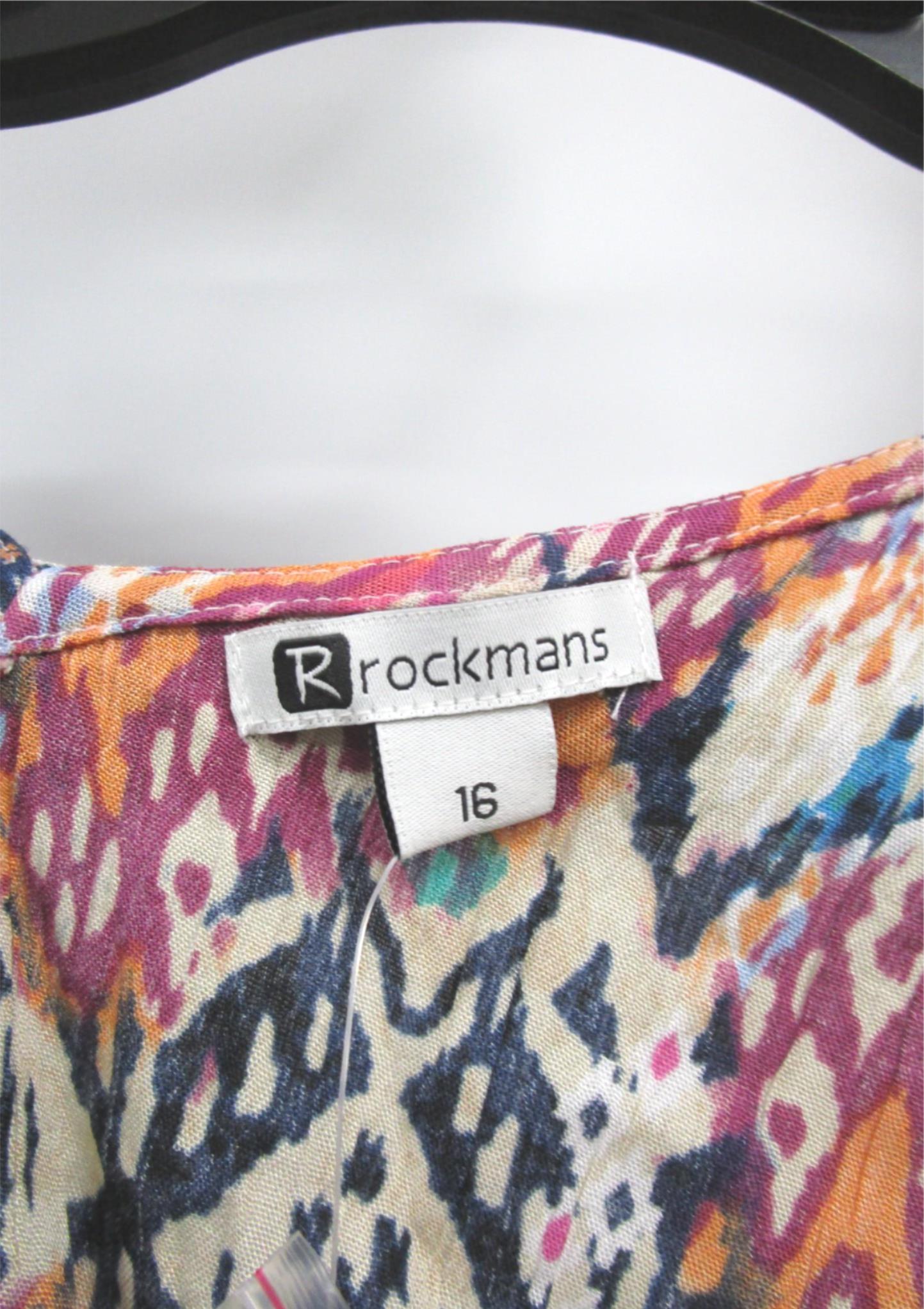 Rockmans Multicoloured Aztec Sleeveless Ruffle Dress Ladies Sz 16 NEW