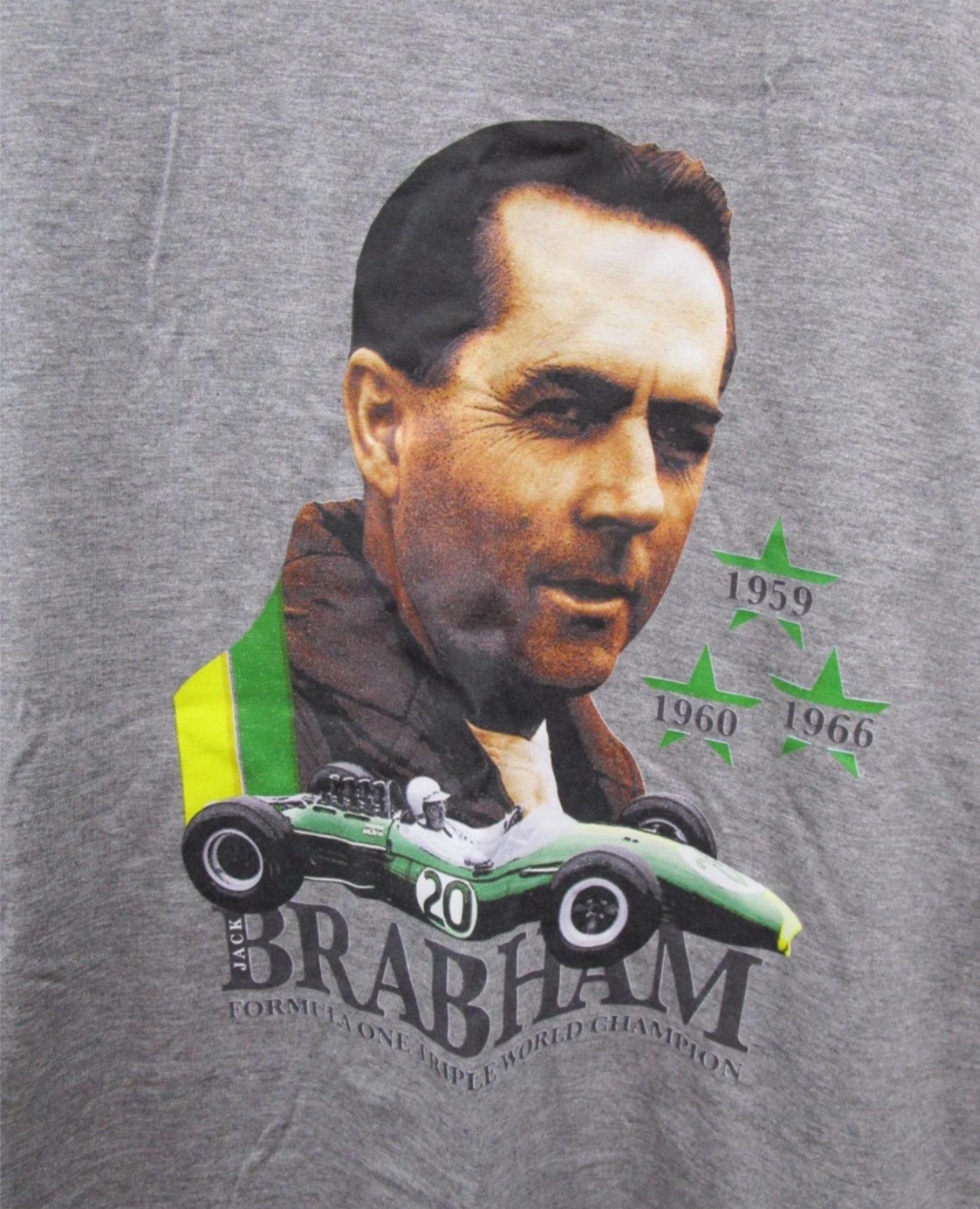 As NEW Jack Brabham Formula One Triple World Champion Grey Tee Mens Sz L