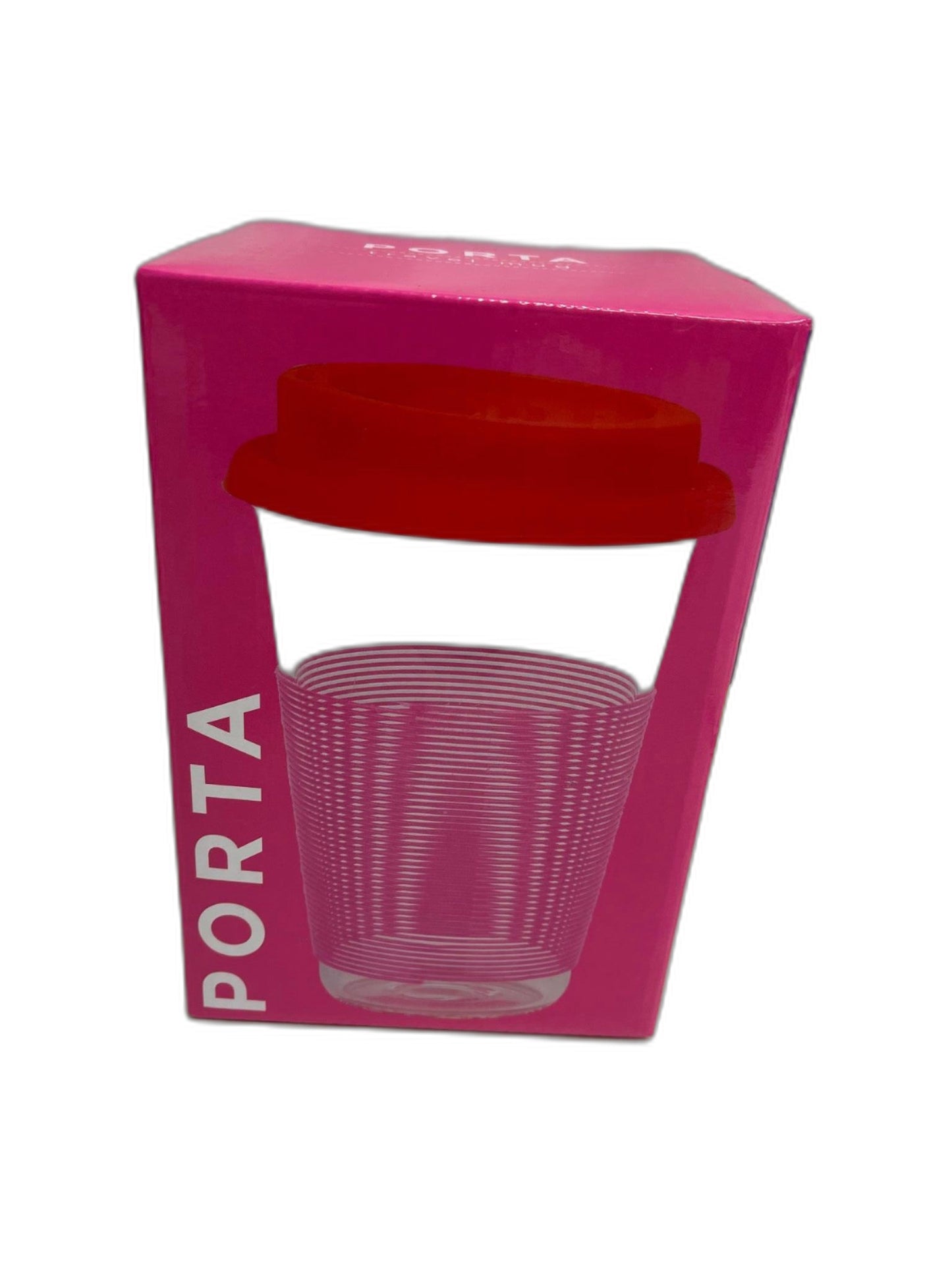 Porta Summer Fun Pink/Red Glass W/ Silicone Pattern Travel Mug 450Ml NEW