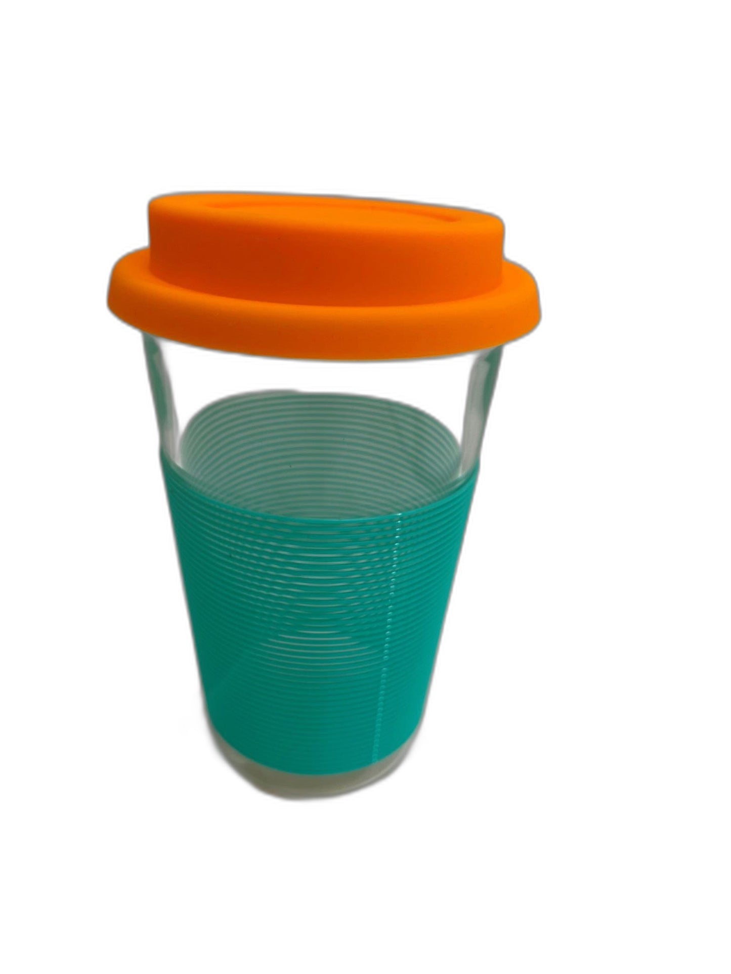 Porta Summer Fun Aqua/Orange Glass Silicone Pattern Travel Mug 450Ml NEW