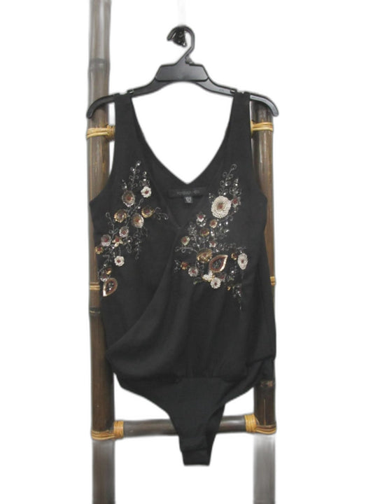 As NEW Forever NEW Black Sleeveless V-Neck Sequin Bodysuit Ladies Size 8