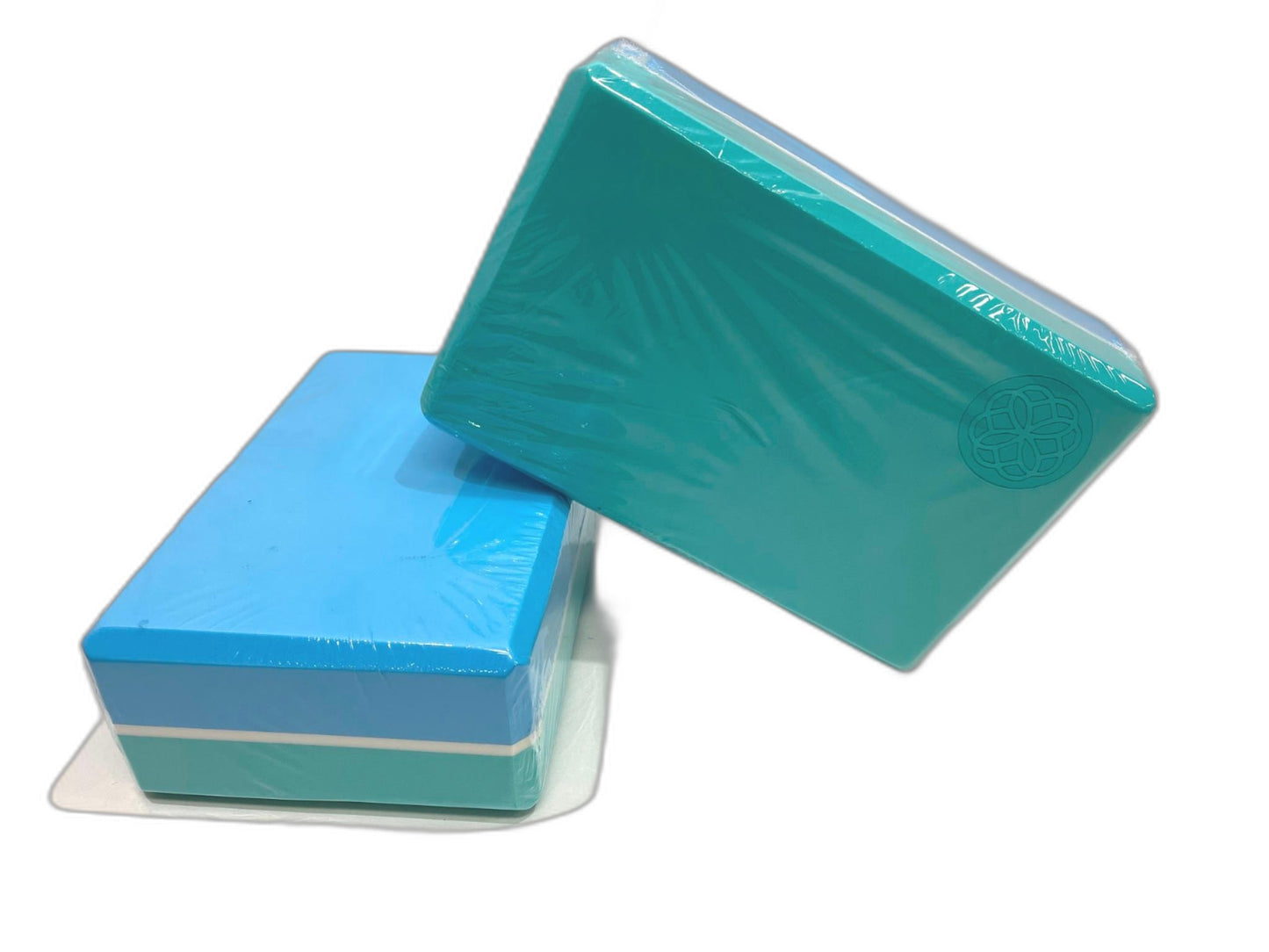 Set Of 2 Aqua/Blue 2 Tone Matching Yoga Blocks - 23Cmx 15Cm X 7.5Cm NEW