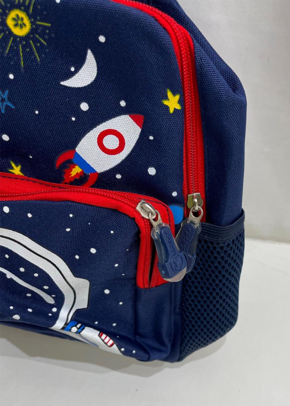 Navy Blue & Red Space Astronaut Themed Kids Small Backpack 20X25Cm NEW