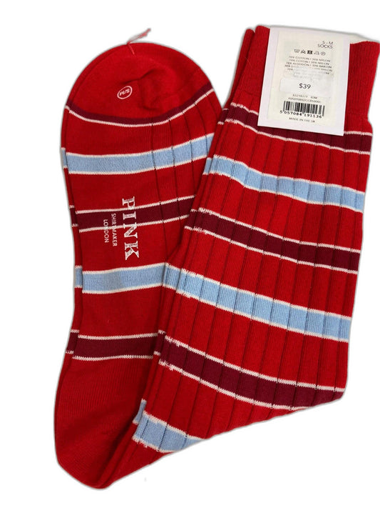 Thomas Pink Cotton/Nylon Blend Socks Red With Stripes Mens Sz S-M NEW