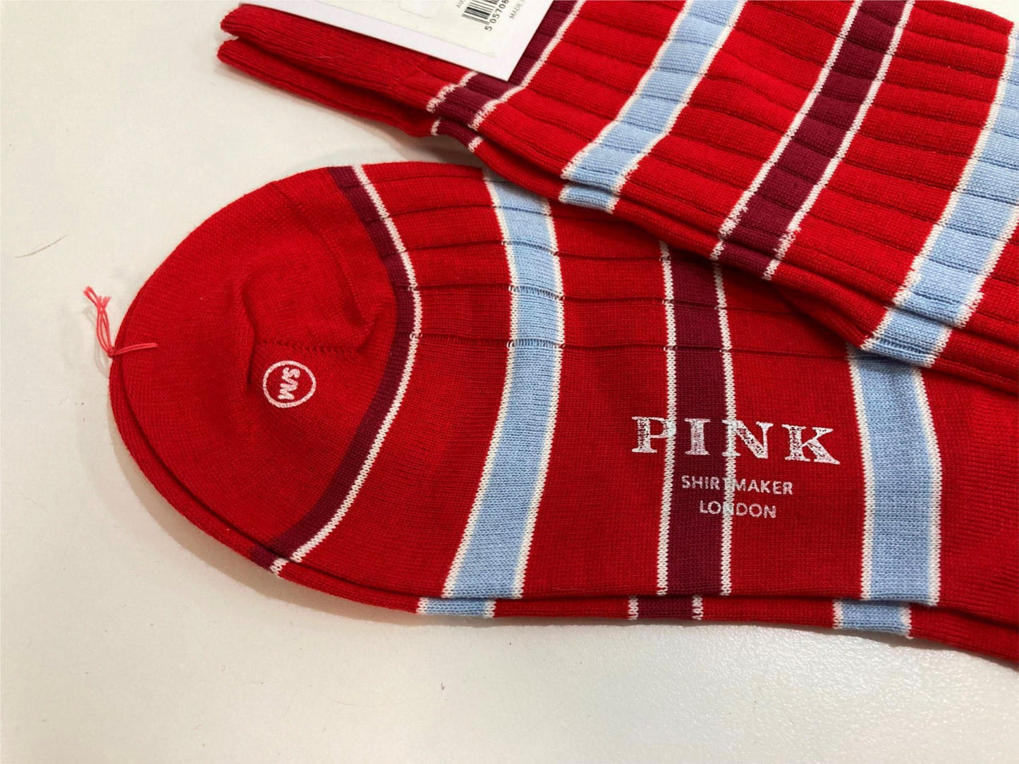 Thomas Pink Cotton/Nylon Blend Socks Red With Stripes Mens Sz S-M NEW