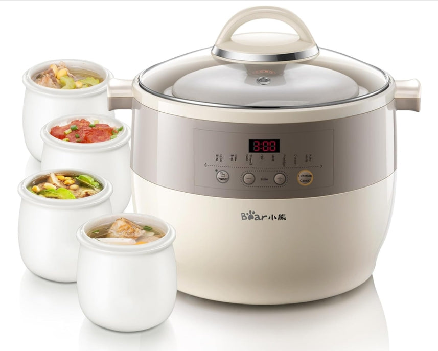 Bear 4.5L 600W Ceramic Inner Multifunctional Electric Stew Pot with 4 Pots NEW