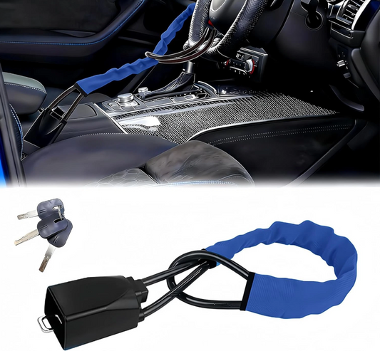 Max Anti-Theft 17" Car Steering Wheel Lock and Seat Belt in Blue NEW