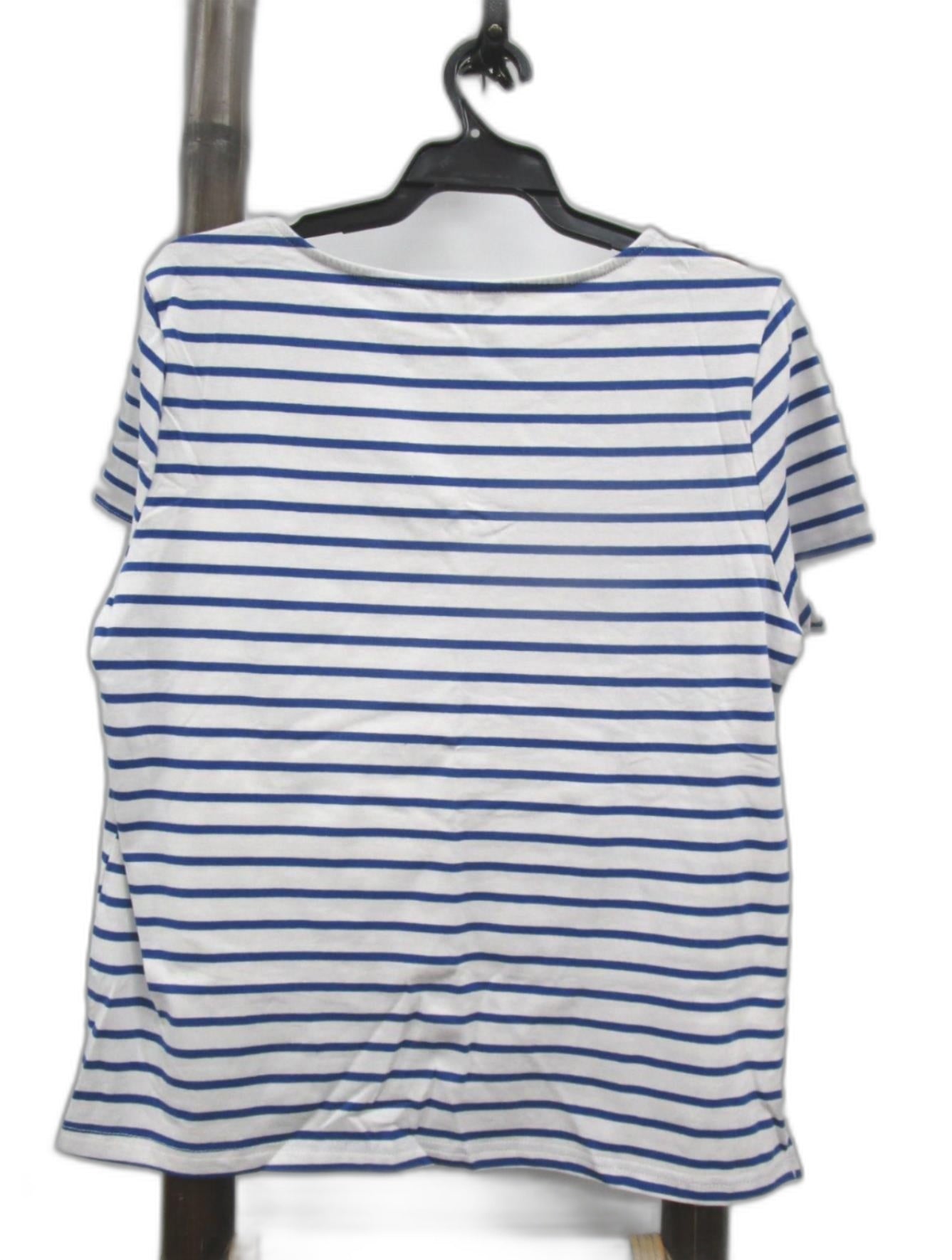 Shein White & Blue Striped Print Round Neck Ss Tee Ladies Size L NEW