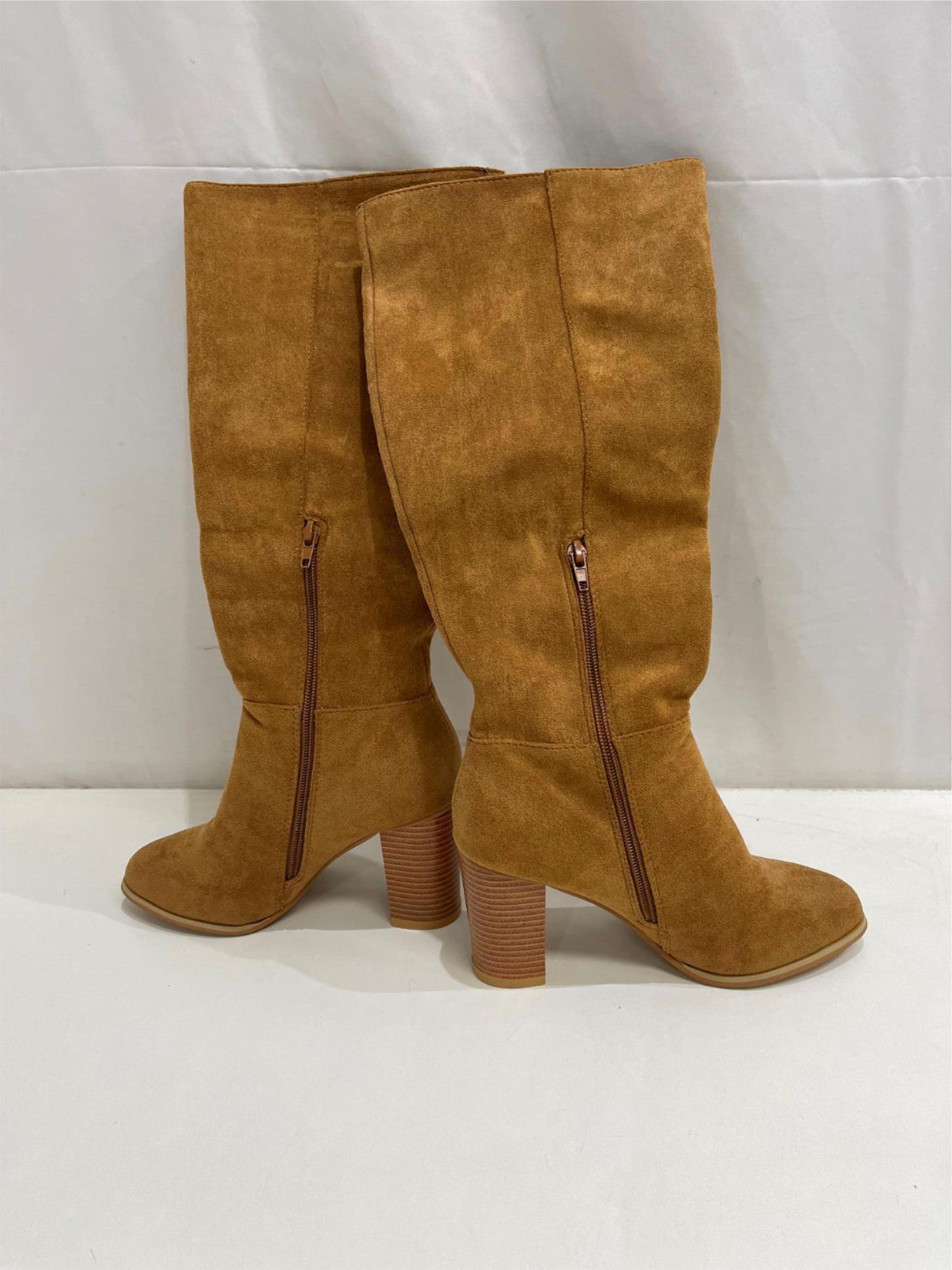 Sacchetto Tan Faux Suede Longline Heeled Boots Ladies Size 37 /Aus 6.5 NEW