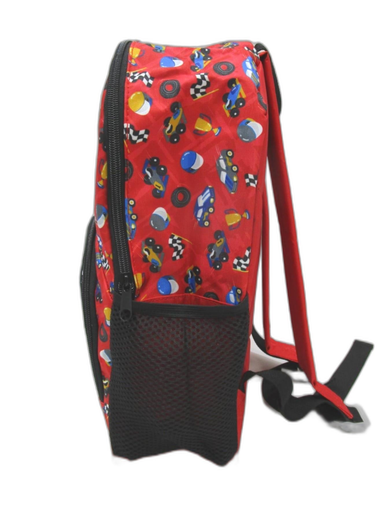 Racing Car Printed Red 2 Side Mesh Pockets 2 Compartment Backpack NEW