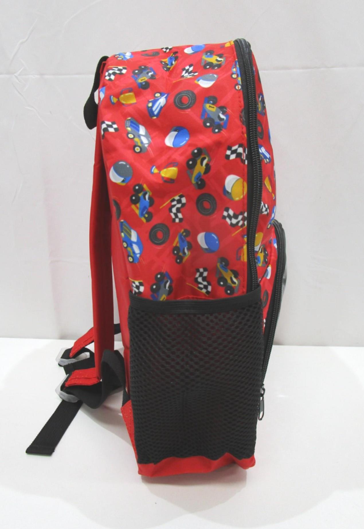 Racing Car Printed Red 2 Side Mesh Pockets 2 Compartment Backpack NEW