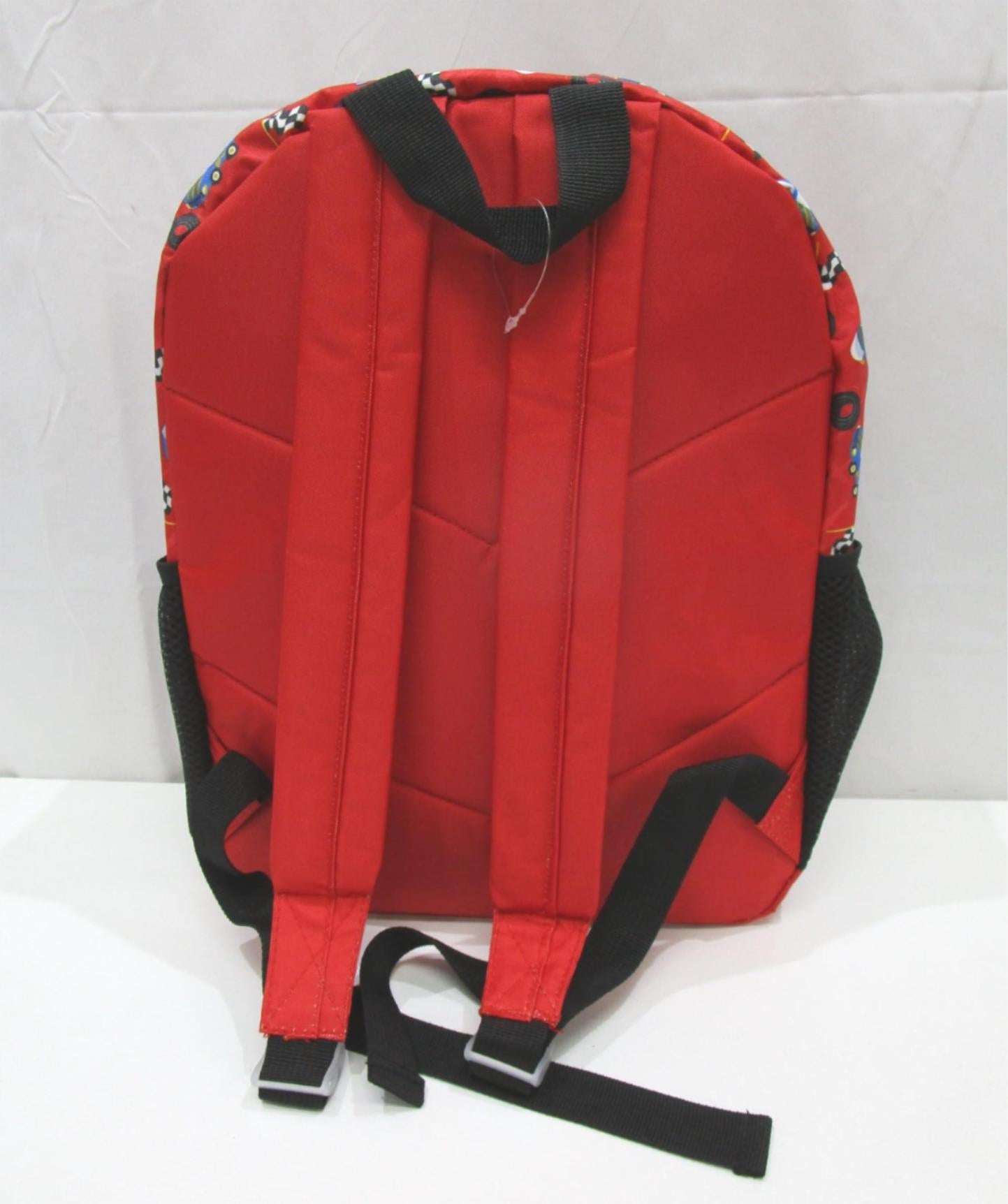 Racing Car Printed Red 2 Side Mesh Pockets 2 Compartment Backpack NEW