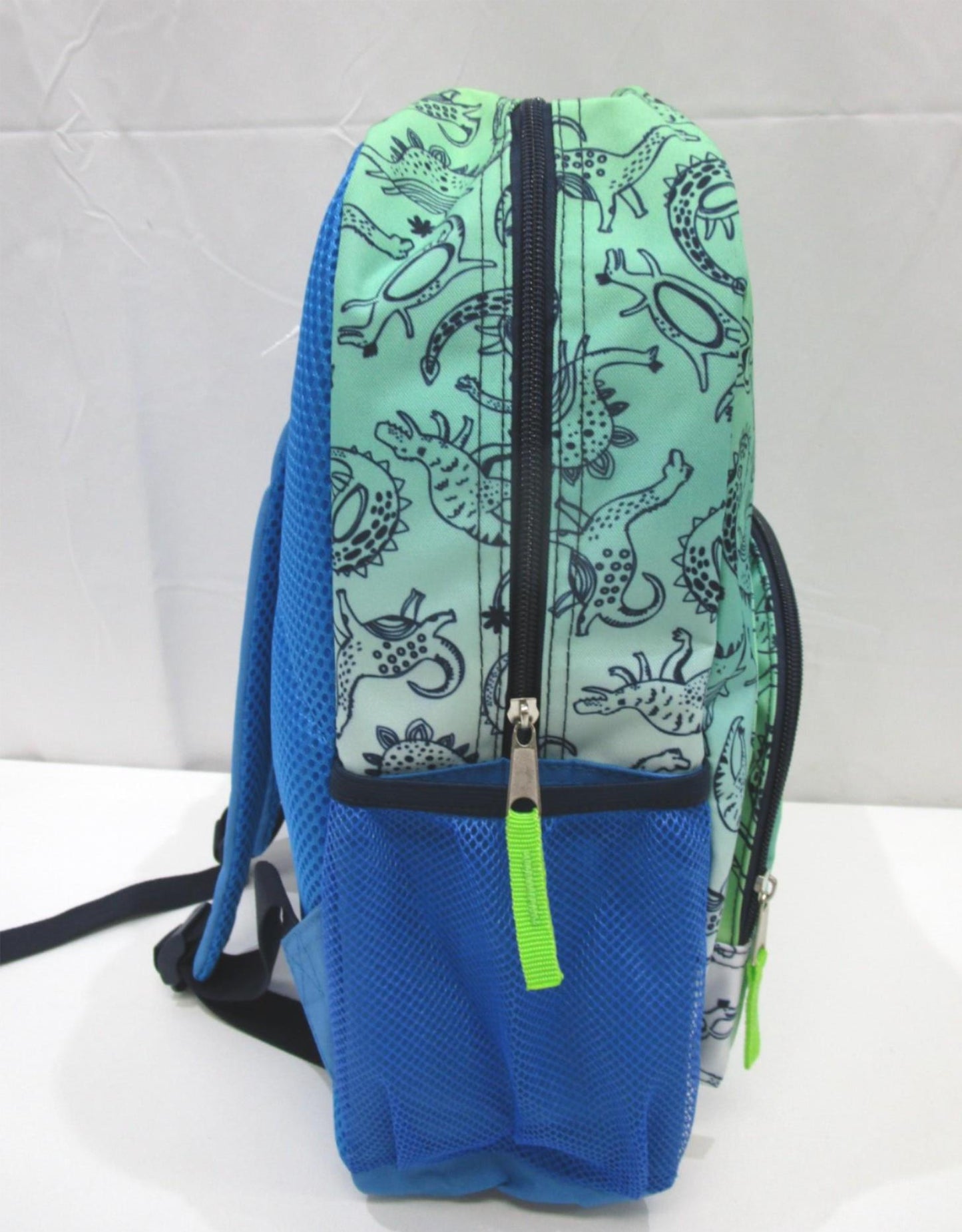 Dinosaur Printed Green/Blue 1 Side Mesh Pocket 2 Compartment Backpack NEW