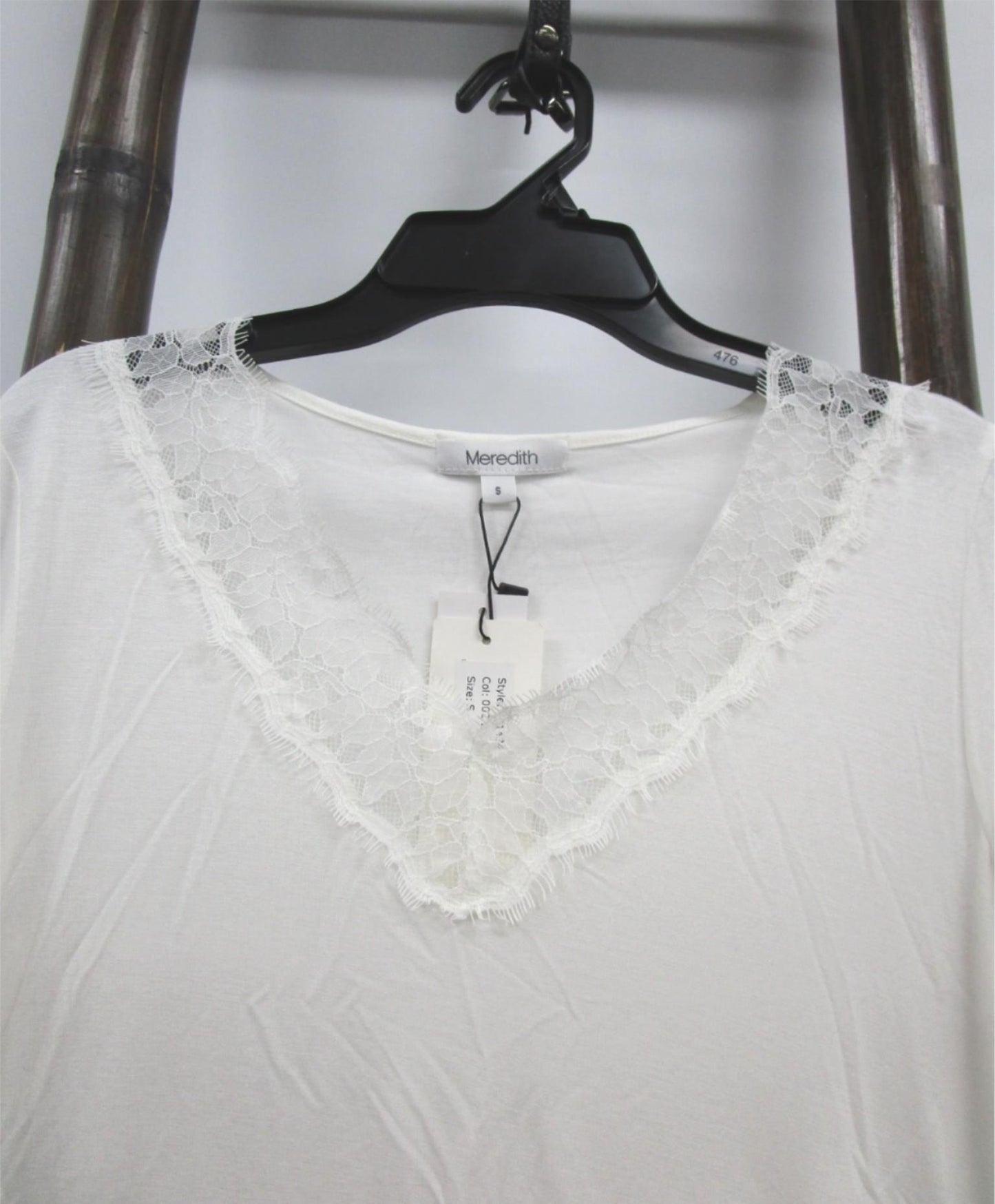 Meredith Ivory V-Neck With Lace Long Sleeve Top Ladies Size S