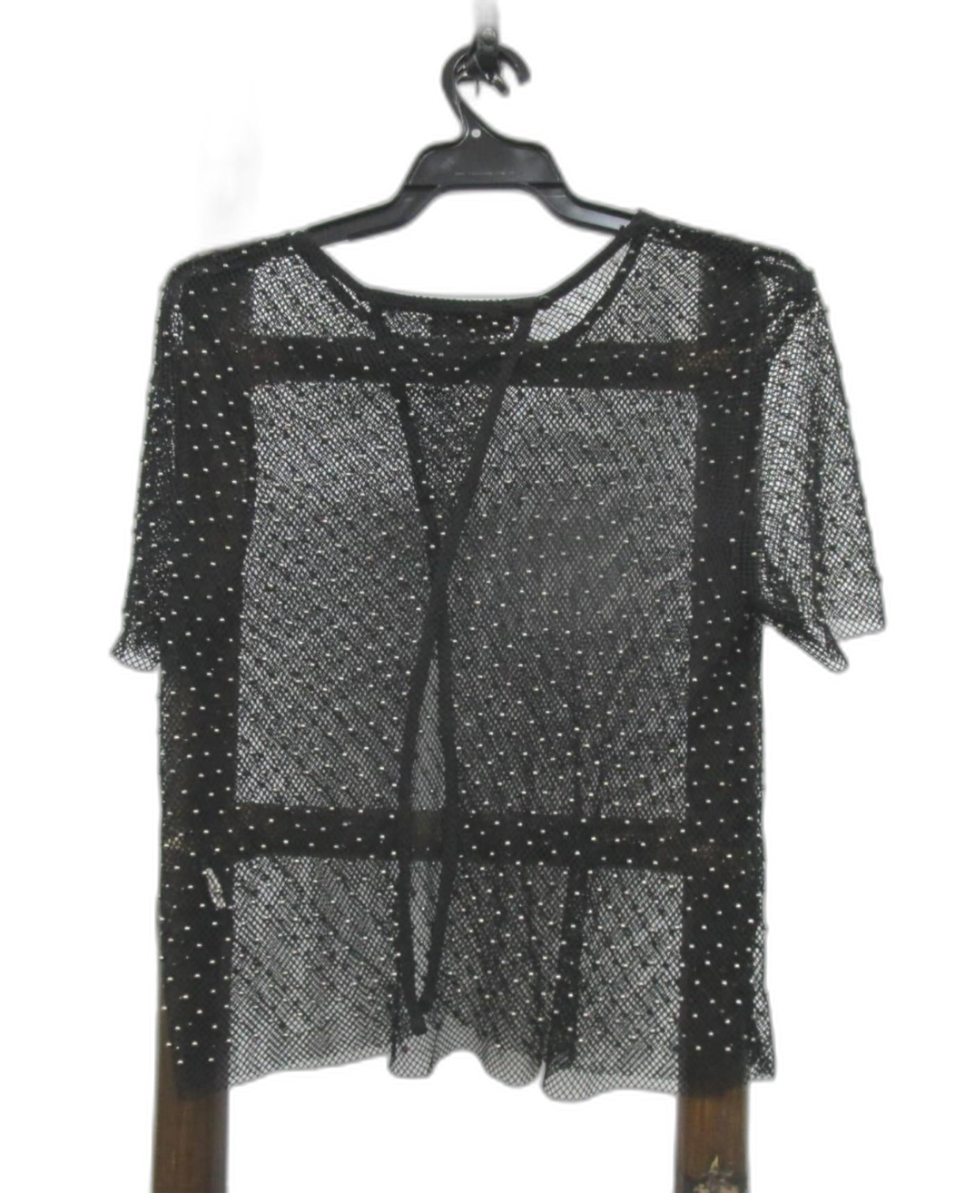 Bershka Short Sleeve Studded Bead Fish Net Crop Top Black Ladies Size L