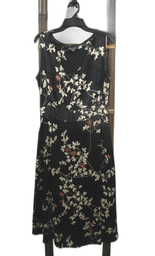 Ankie Melbourne Australian Made Silky Feel Black Floral Dress Ladies Sz M