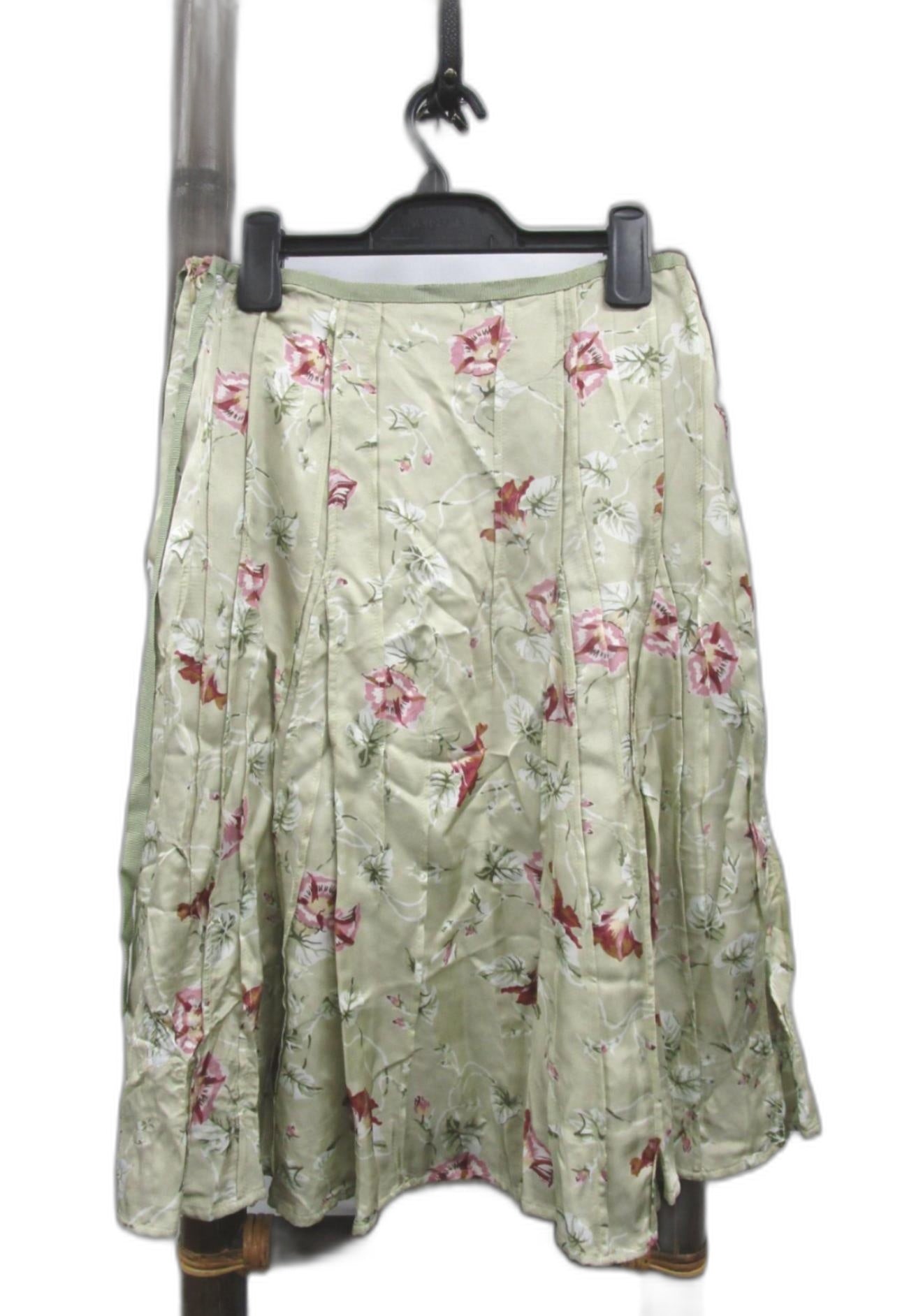 Veronika Maine Pleated Side Zip-Up Floral Skirt Light Green Ladies Sz M