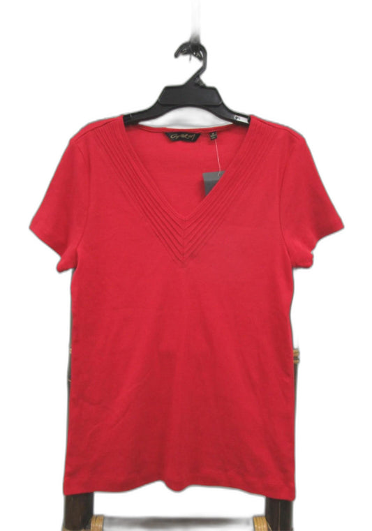 Capital M Cotton Short Sleeve V-Neck Top Tango Red Ladies Size M NEW