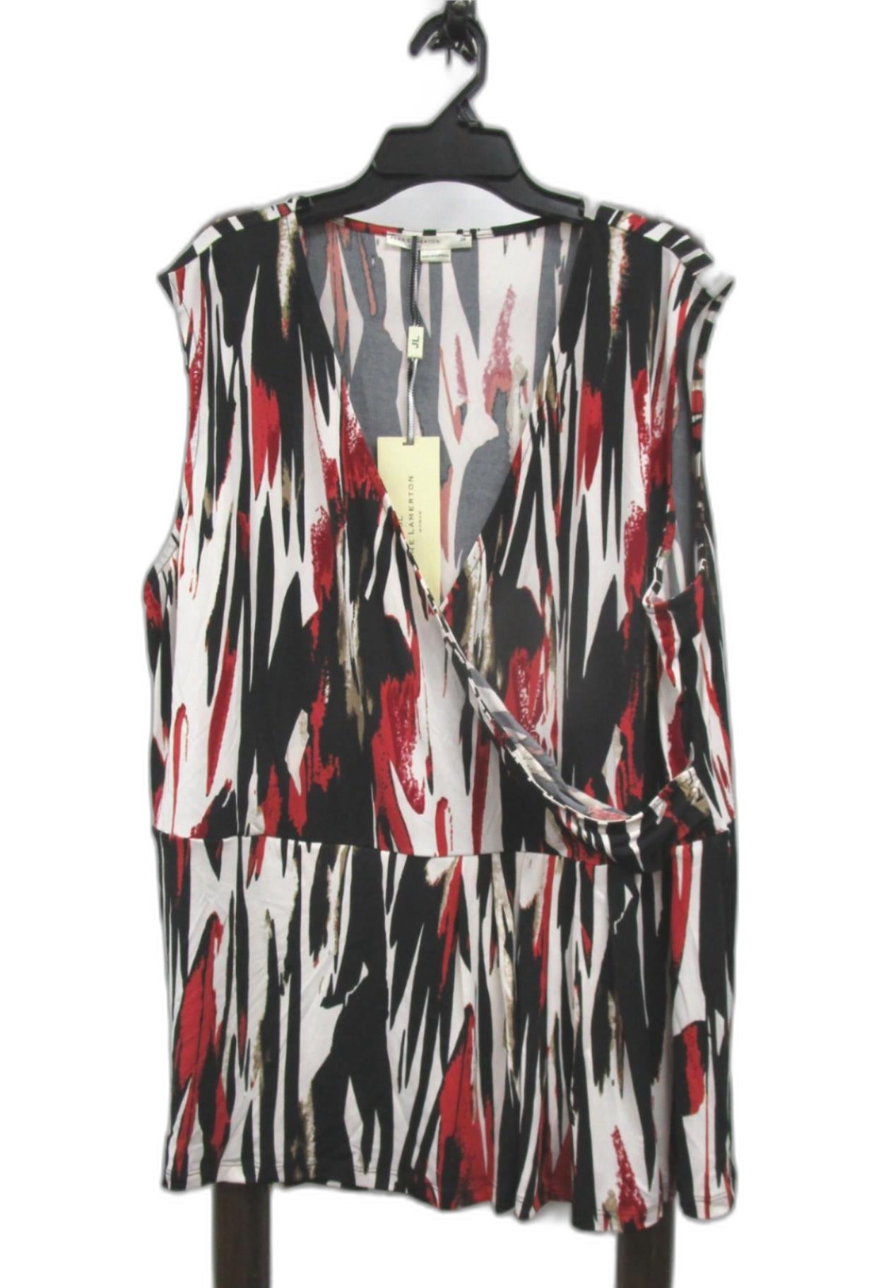 Jane Lamerton Sleeveless Wrap Over Top Black/White/Red Ladies Sz 24 NEW