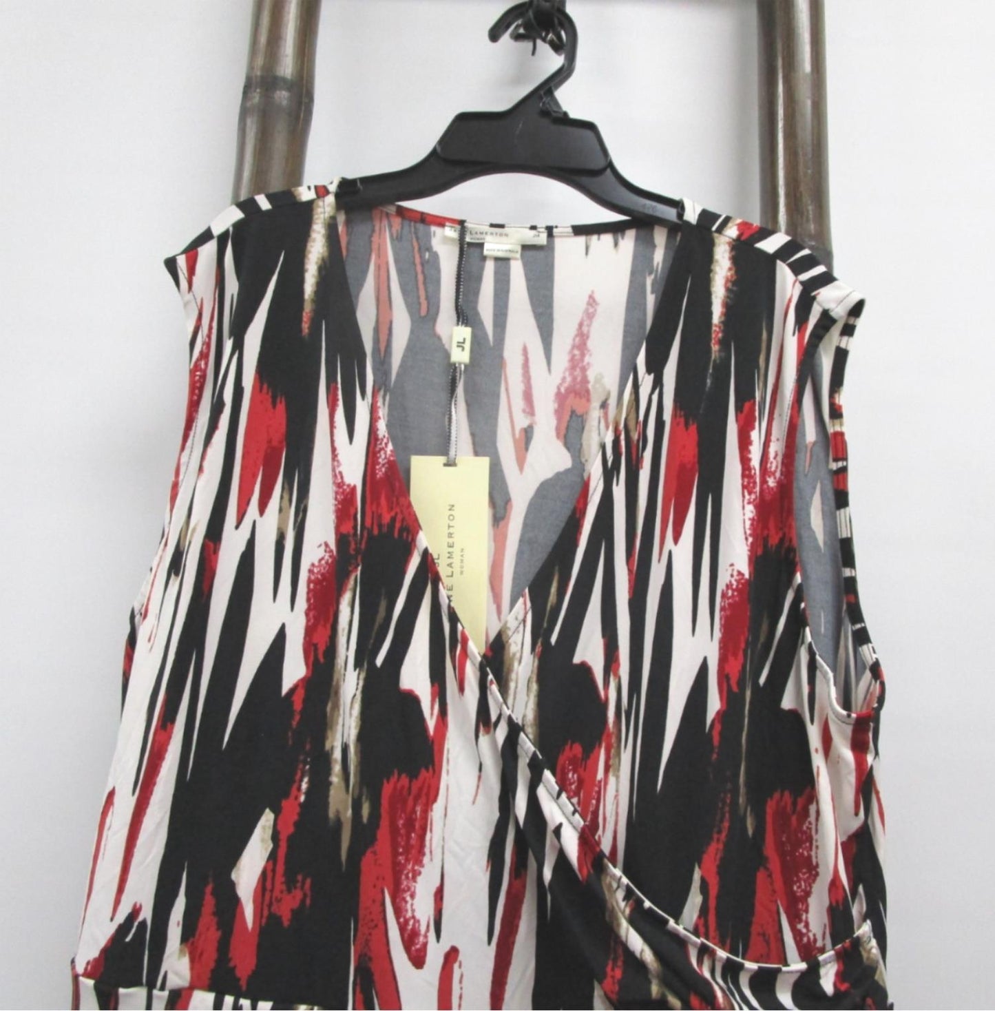 Jane Lamerton Sleeveless Wrap Over Top Black/White/Red Ladies Sz 24 NEW