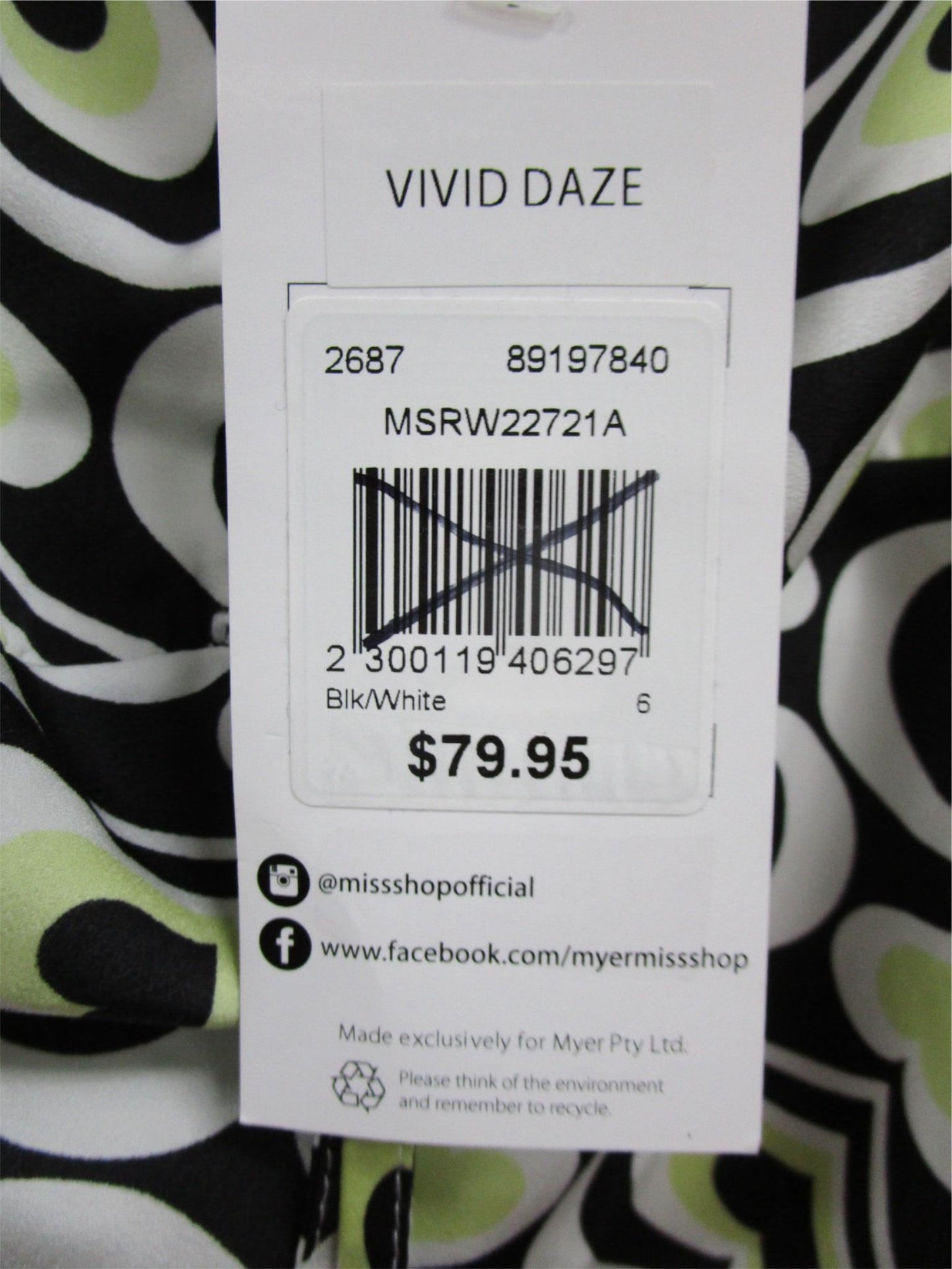 Miss Shop Sleeveless Vivid Daze Midi Dress White/Black Ladies Sz 6 NEW