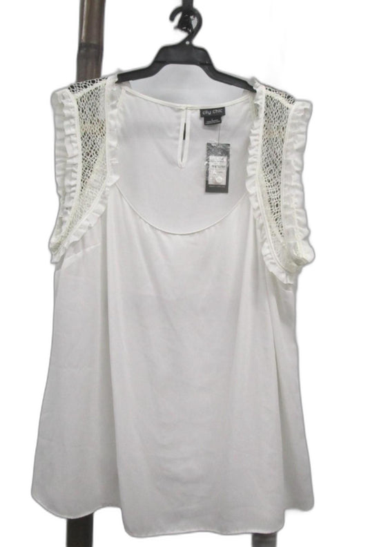 City Chic Sleeveless Laced Shoulder Top Ivory Ladies Size L NEW