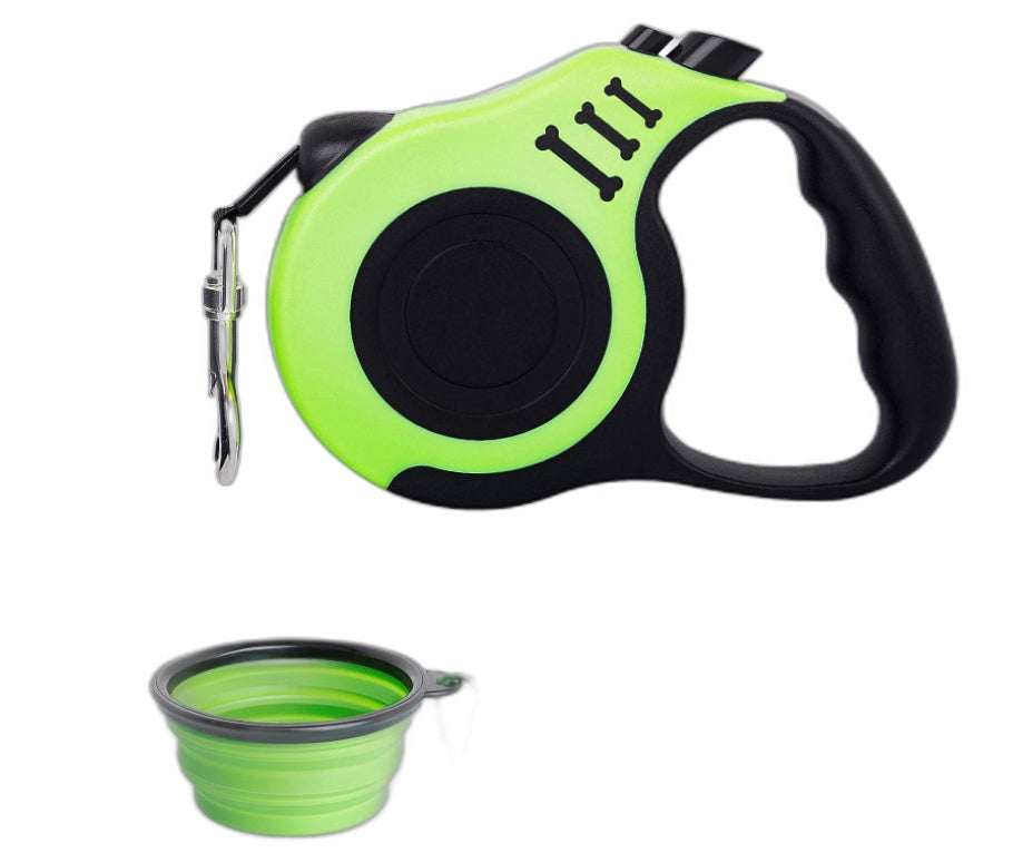 Retractable 16Ft Pet Leash W/Dog Waste Bag Dispenser & Bowl Set-Green NEW