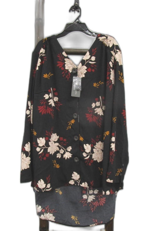 Autograph Long Sleeve Button Up Woven Top Black Floral Ladies Sz24 NEW