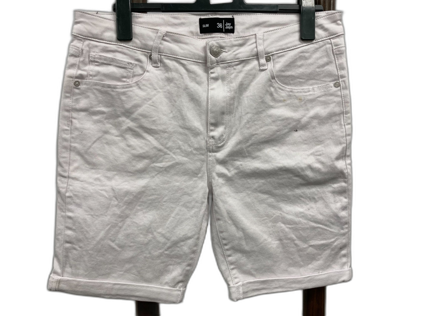 Jay Jays Slim Stretchy W/Cuff Cotton Zip Up Shorts White Mens Sz 36 NEW