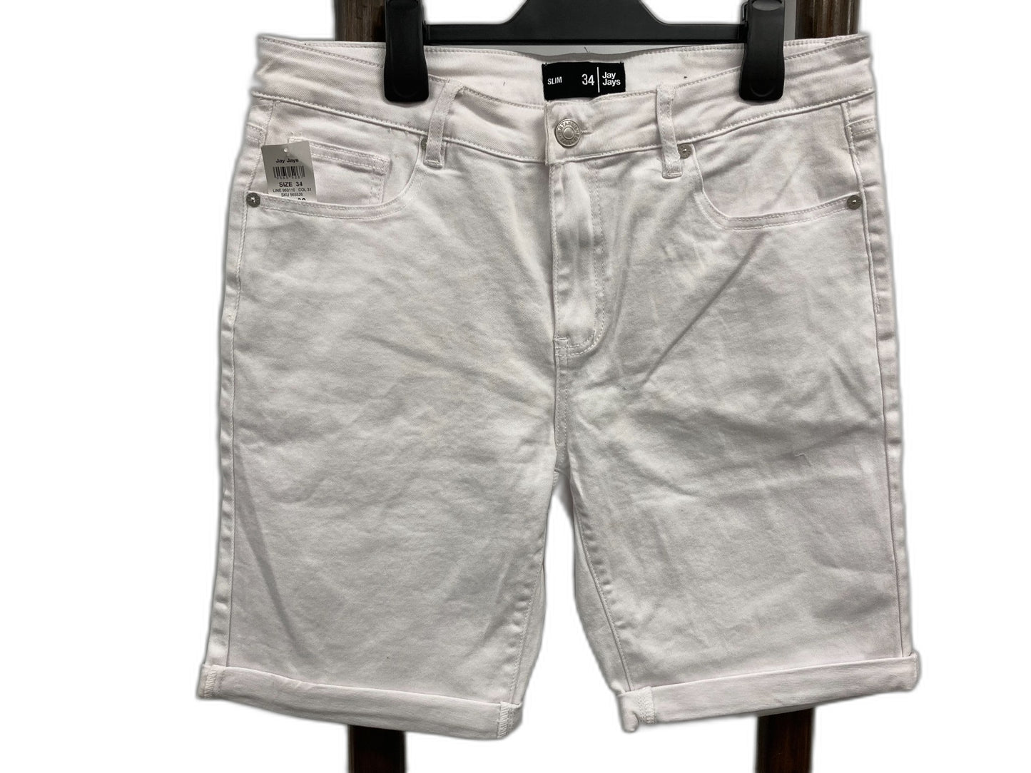 Jay Jays Slim Stretchy W/Cuff Cotton Zip Up Shorts White Mens Sz 34 NEW