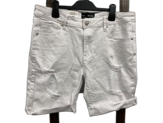 Jay Jays Slim Stretch Flex Rips Cotton Zip Up Shorts White Mens Sz 34 NEW