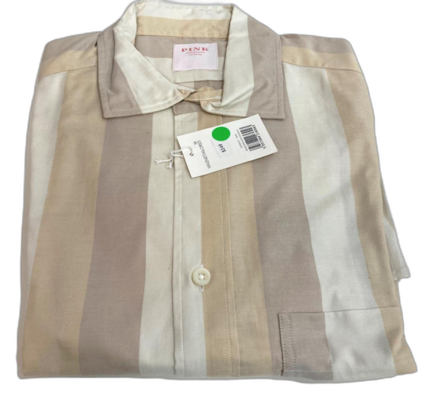 Thomas Pink Cotton Weekend Tailored Shirt Soft Brown Tones Men Sz M NEW