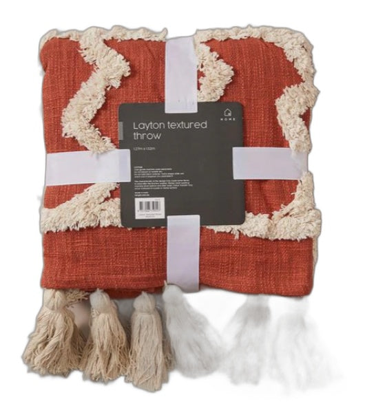 Target Home Tufted Design Cotton Layton Textured Throw Brick 127Cmx152 NEW