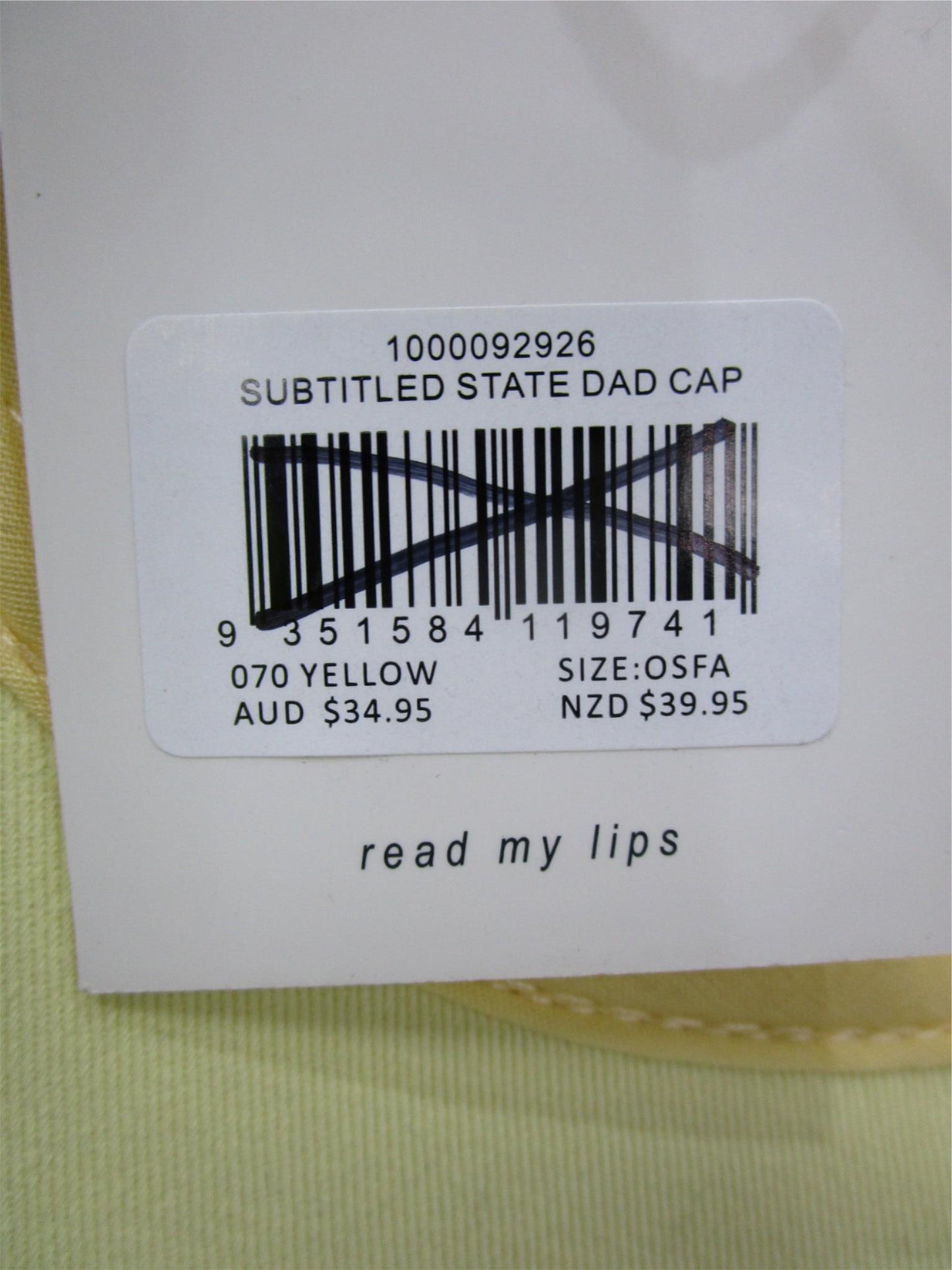 Subtitled Logo Embroidered 100% Cotton State Dad Cap Yellow Osfa NEW