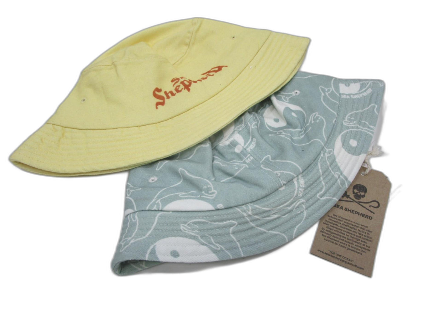 2 X Cotton On Sea Shepherd Cotton Bucket Hats Sea Green / Yellow Osfa NEW