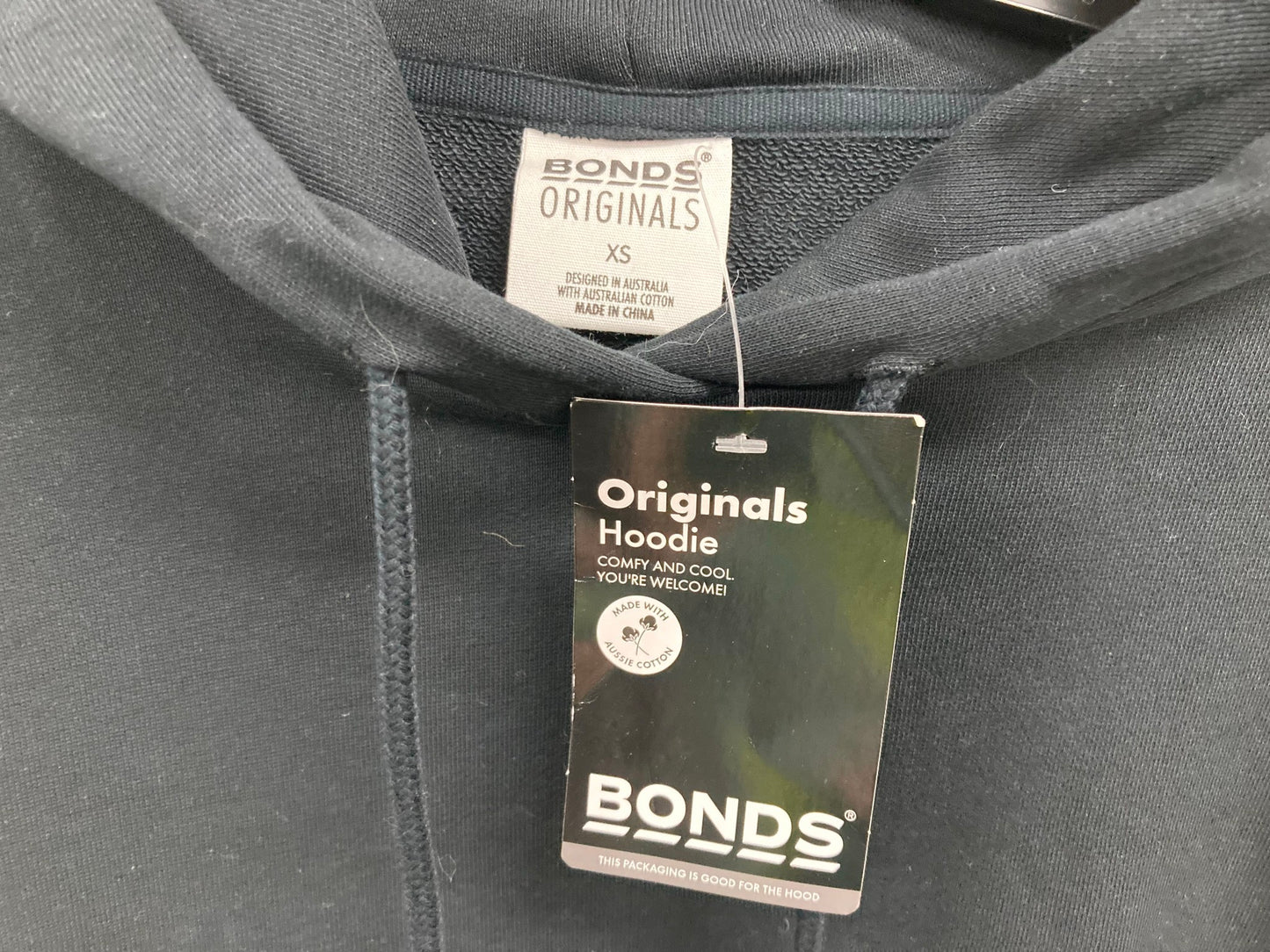 Bonds Originals Aussie Cotton Front Pocket Hoodie Black Ladies NEW