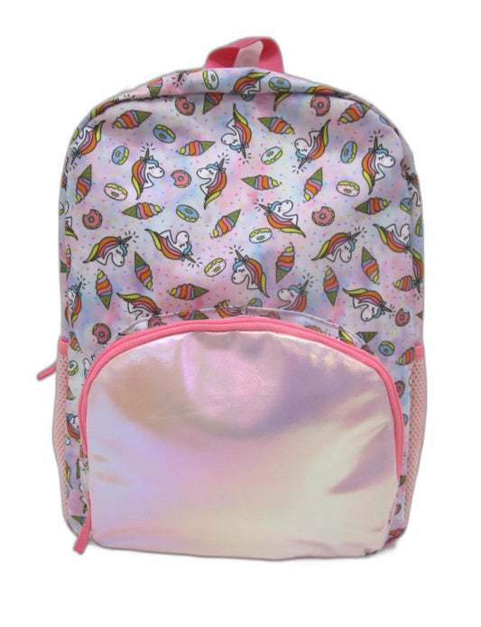 Unicorn Printed 1 Compartment 2 Side Mesh & 1 Front Pocket Backpack NEW