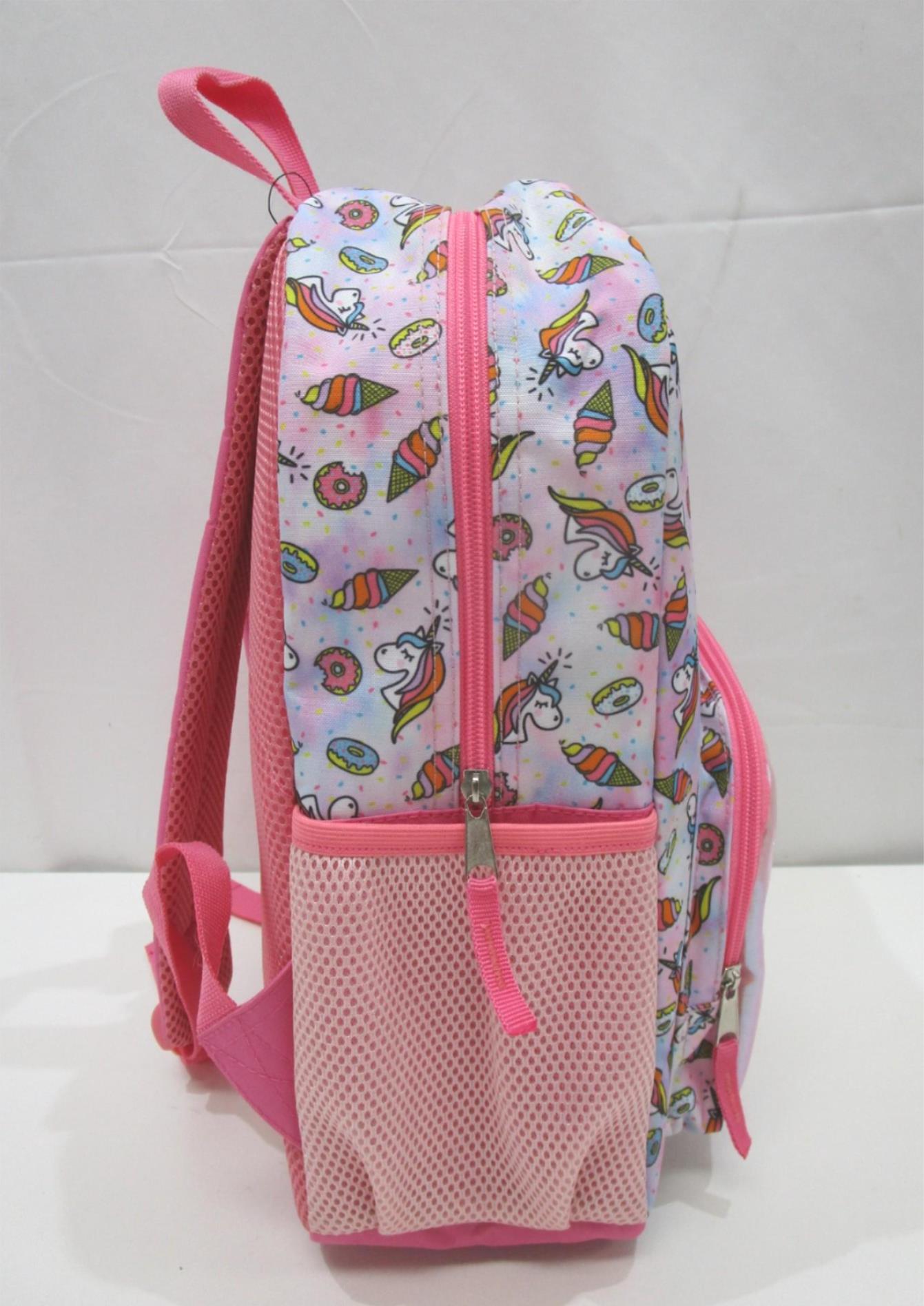 Unicorn Printed 1 Compartment 2 Side Mesh & 1 Front Pocket Backpack NEW