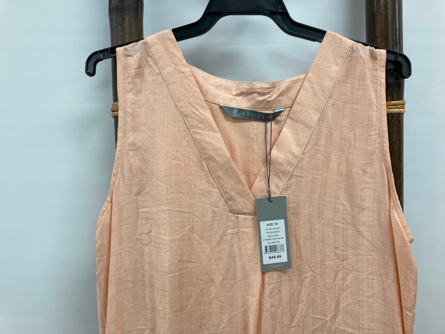 Katies Volume Woven Fashion Top Sleeveless Apricot Ladies Sz 10 NEW