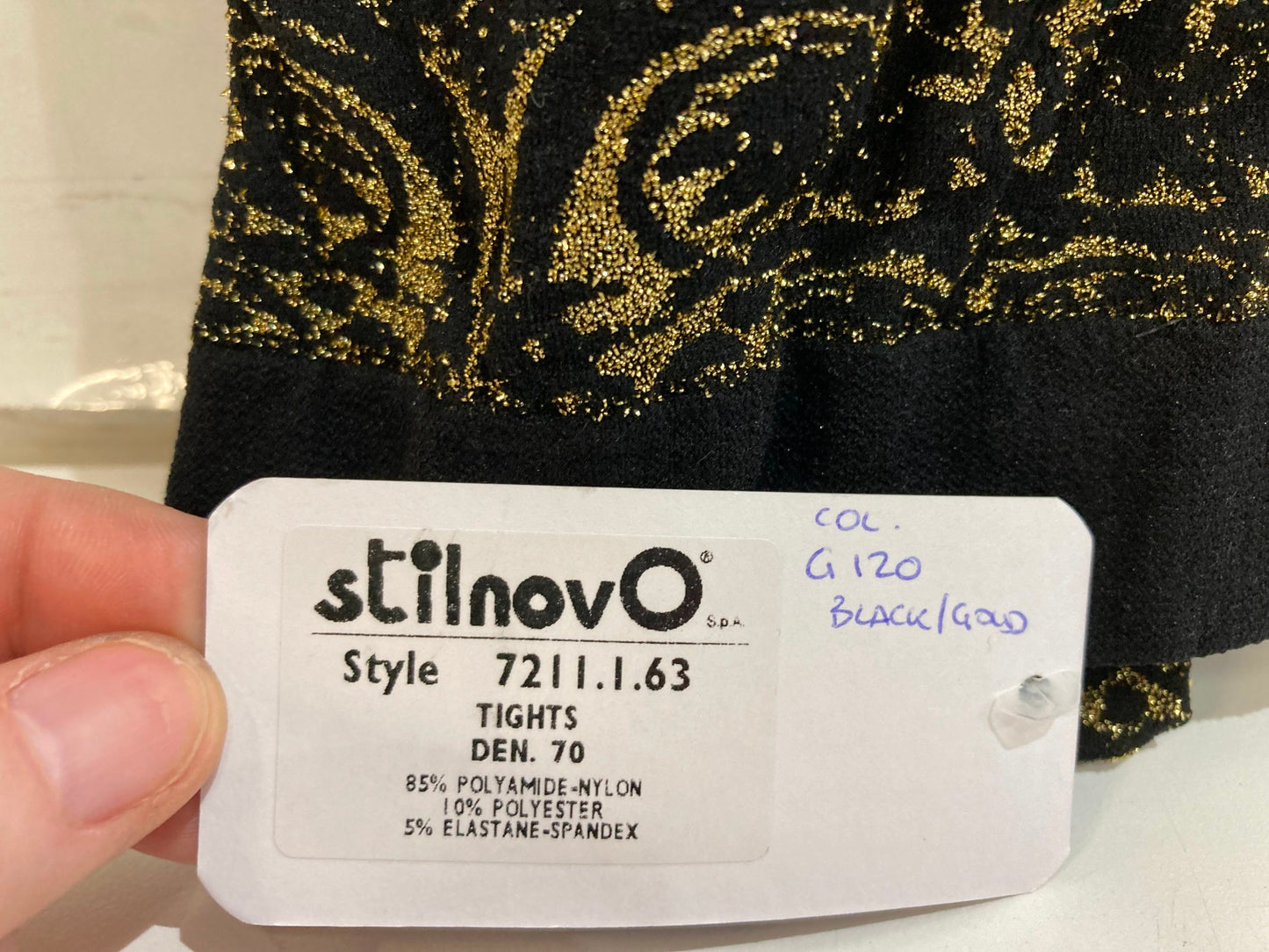 Emilio Cavallini Stilnovo Tights Den.70 Black Gold Pattern Ladies Sz S NEW