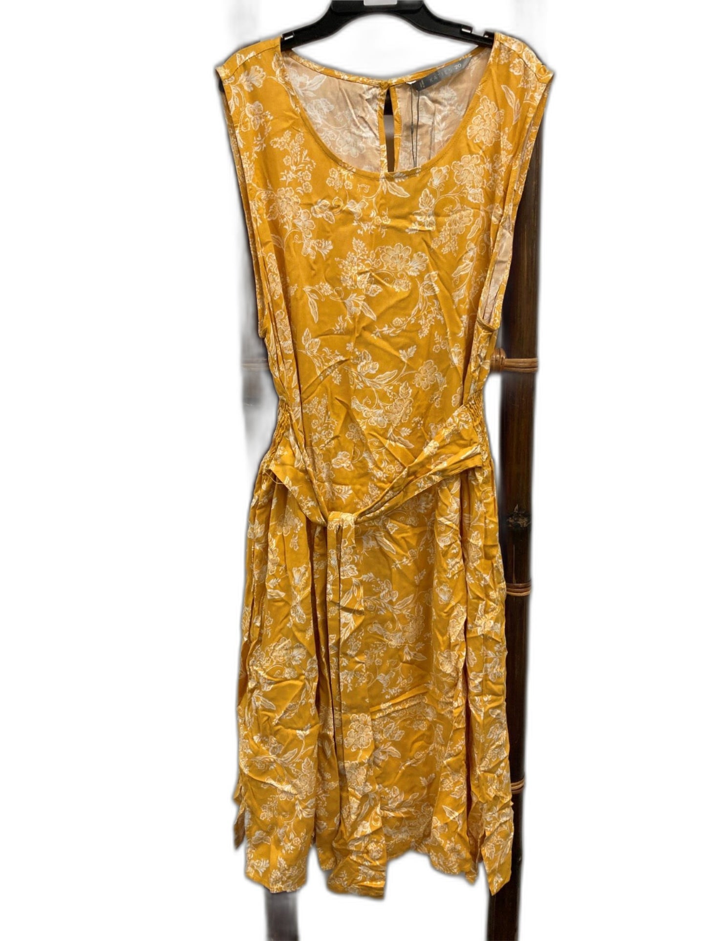 Katies Golden Floral Dress Sleeveless Waist Shift Mustard Ladies Sz 20 NEW