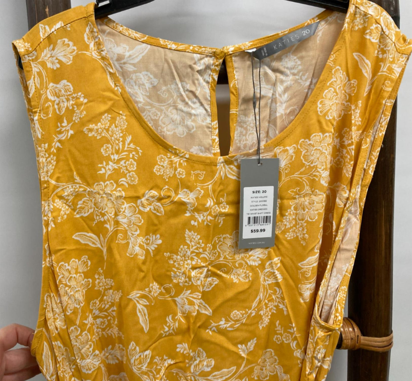 Katies Golden Floral Dress Sleeveless Waist Shift Mustard Ladies Sz 20 NEW