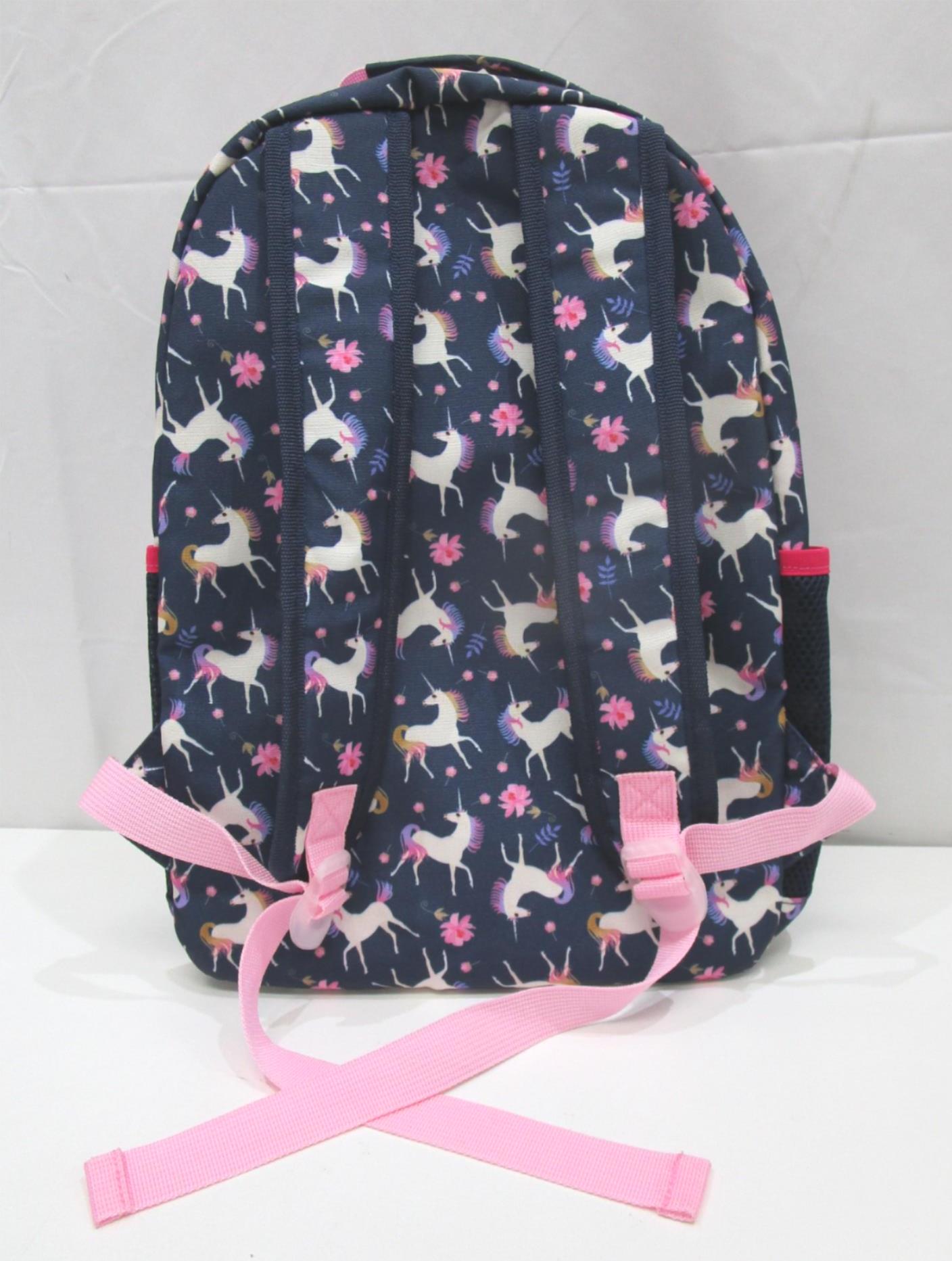 Unicorn Printed One Compartment/ 2 Side Mesh & Front Pocket Backpack NEW