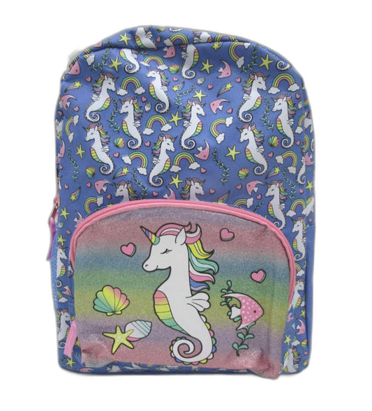 Sea Horse Unicorn 1 Compartment/1 Side Mesh & Front Pocket Backpack NEW