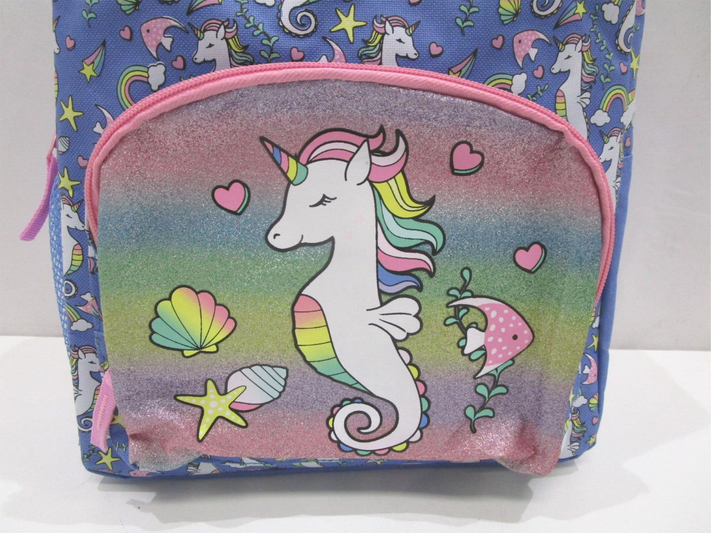 Sea Horse Unicorn 1 Compartment/1 Side Mesh & Front Pocket Backpack NEW