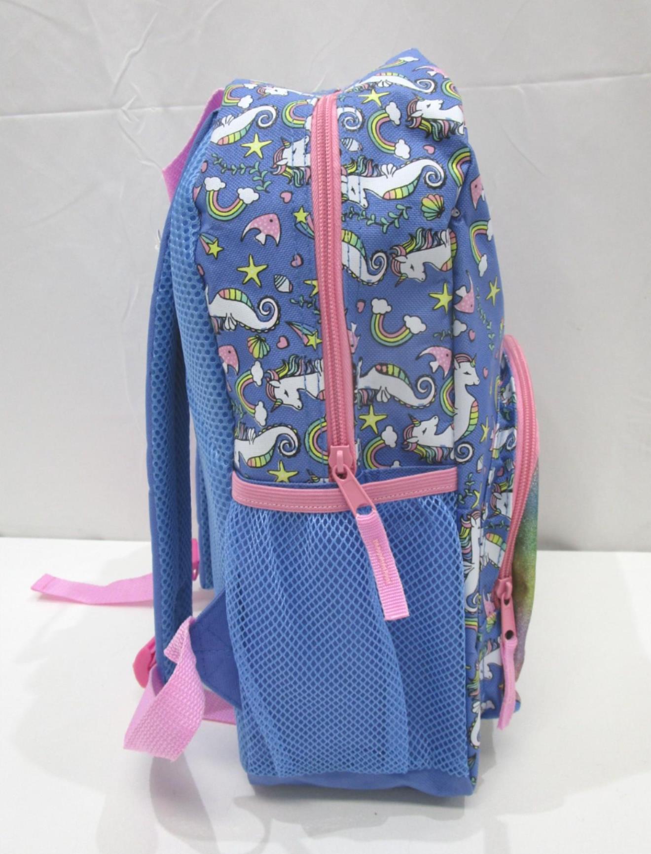 Sea Horse Unicorn 1 Compartment/1 Side Mesh & Front Pocket Backpack NEW