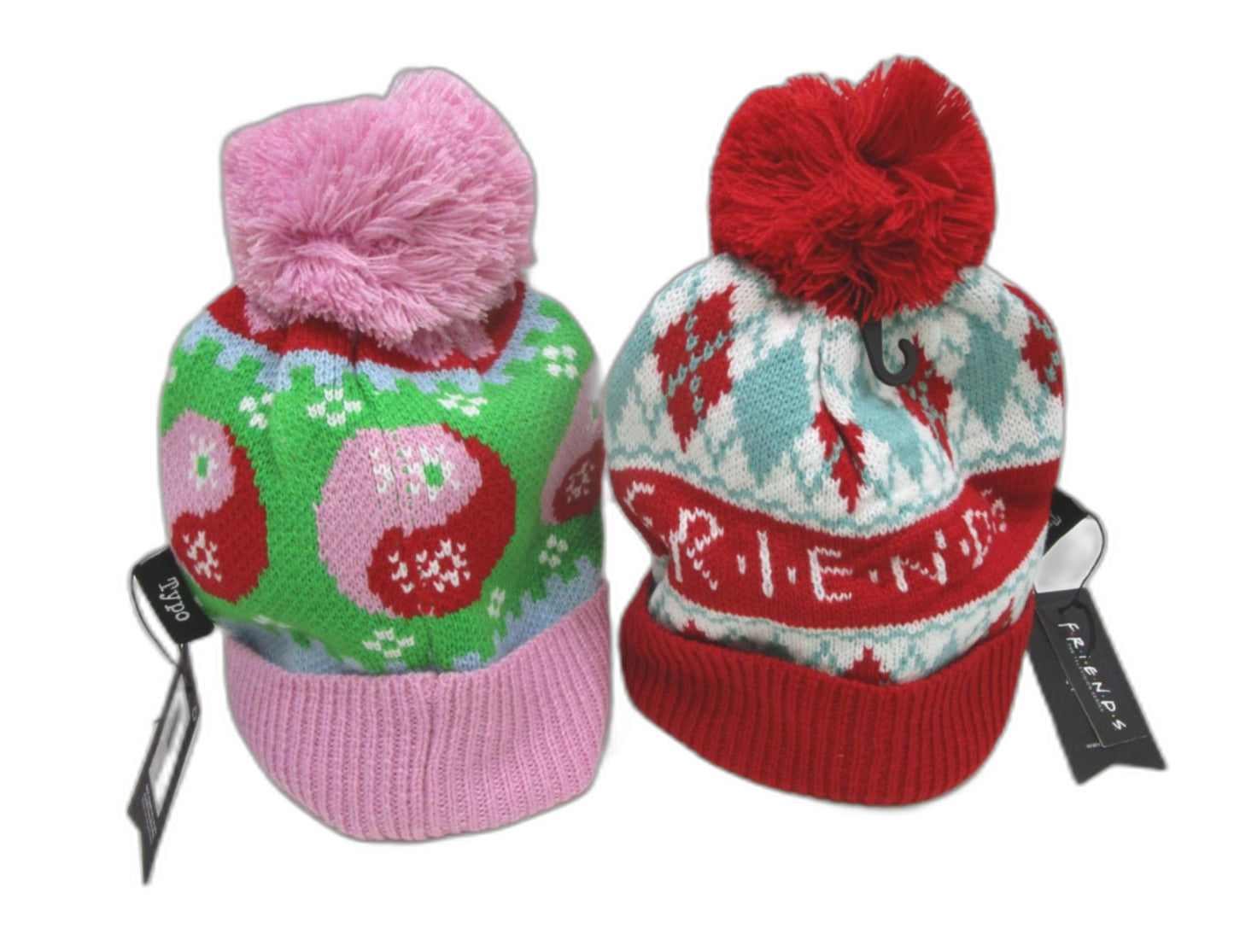 2 Pack Typo Red Tv "Friends" & Pink Christmas Knit Beanies NEW